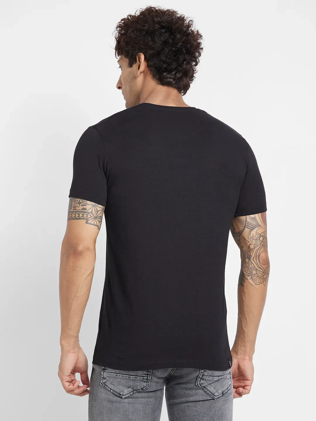 Black Regular Fit Round Neck Men's T-Shirt by Being Human Clothing - Image 4