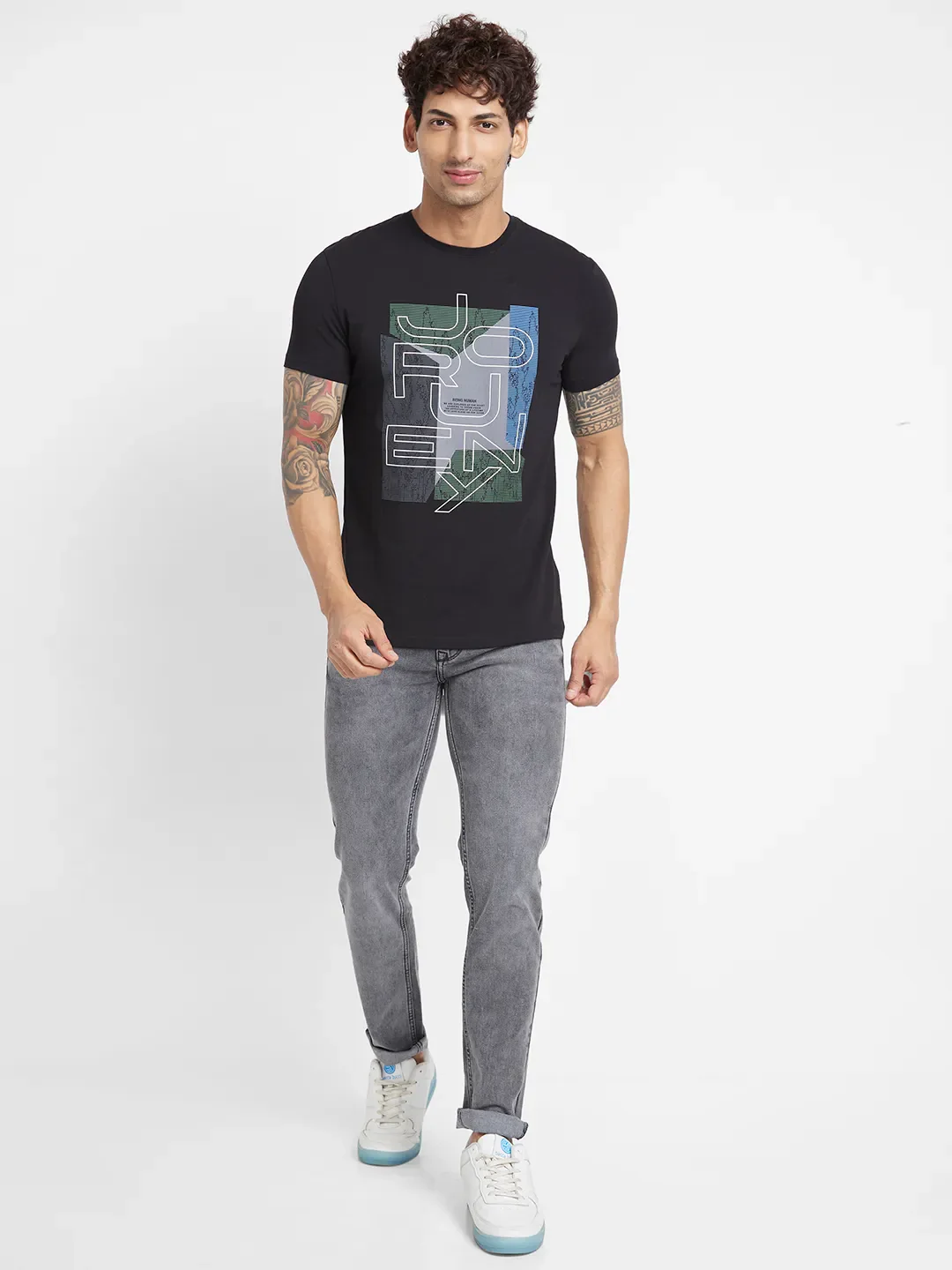 Black Regular Fit Round Neck Men's T-Shirt by Being Human Clothing - Image 2