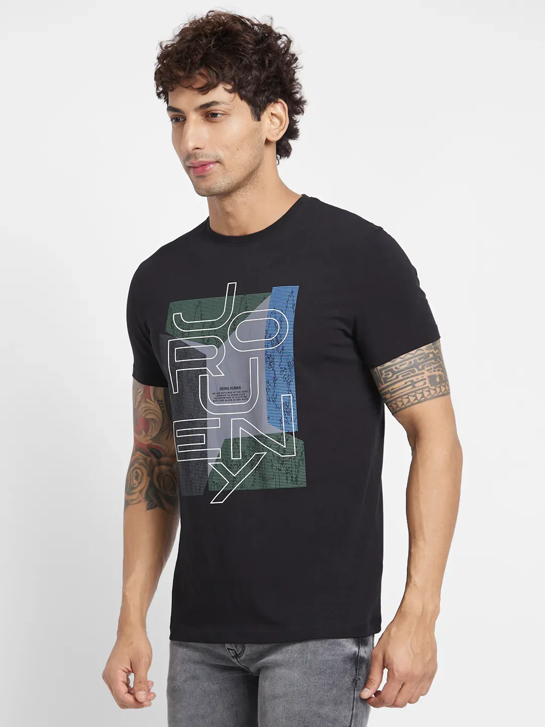 Black Regular Fit Round Neck Men's T-Shirt by Being Human Clothing - Image 3
