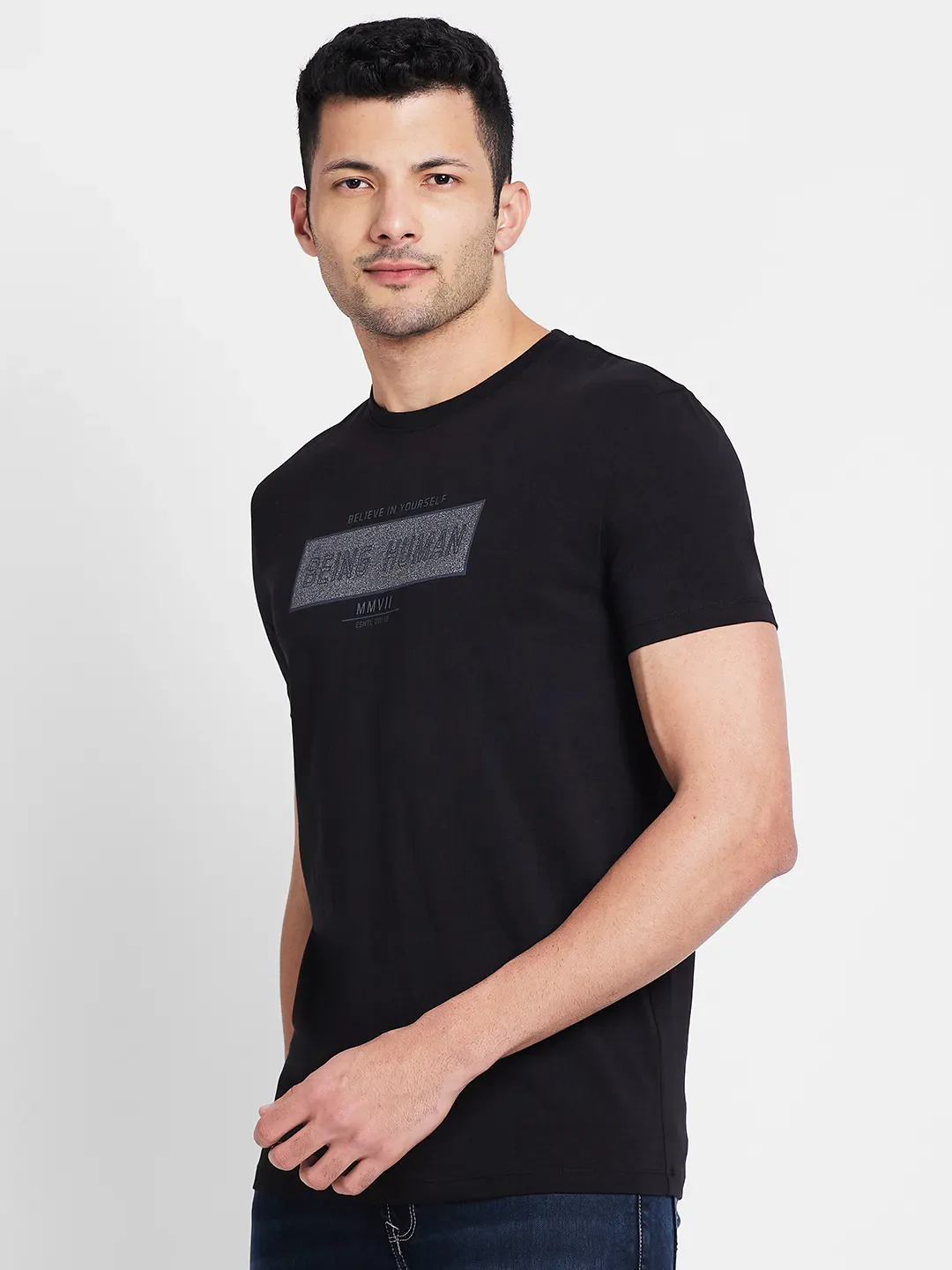 Black Regular Fit Men's Short Sleeves T-Shirt by Being Human Clothing - Image 4