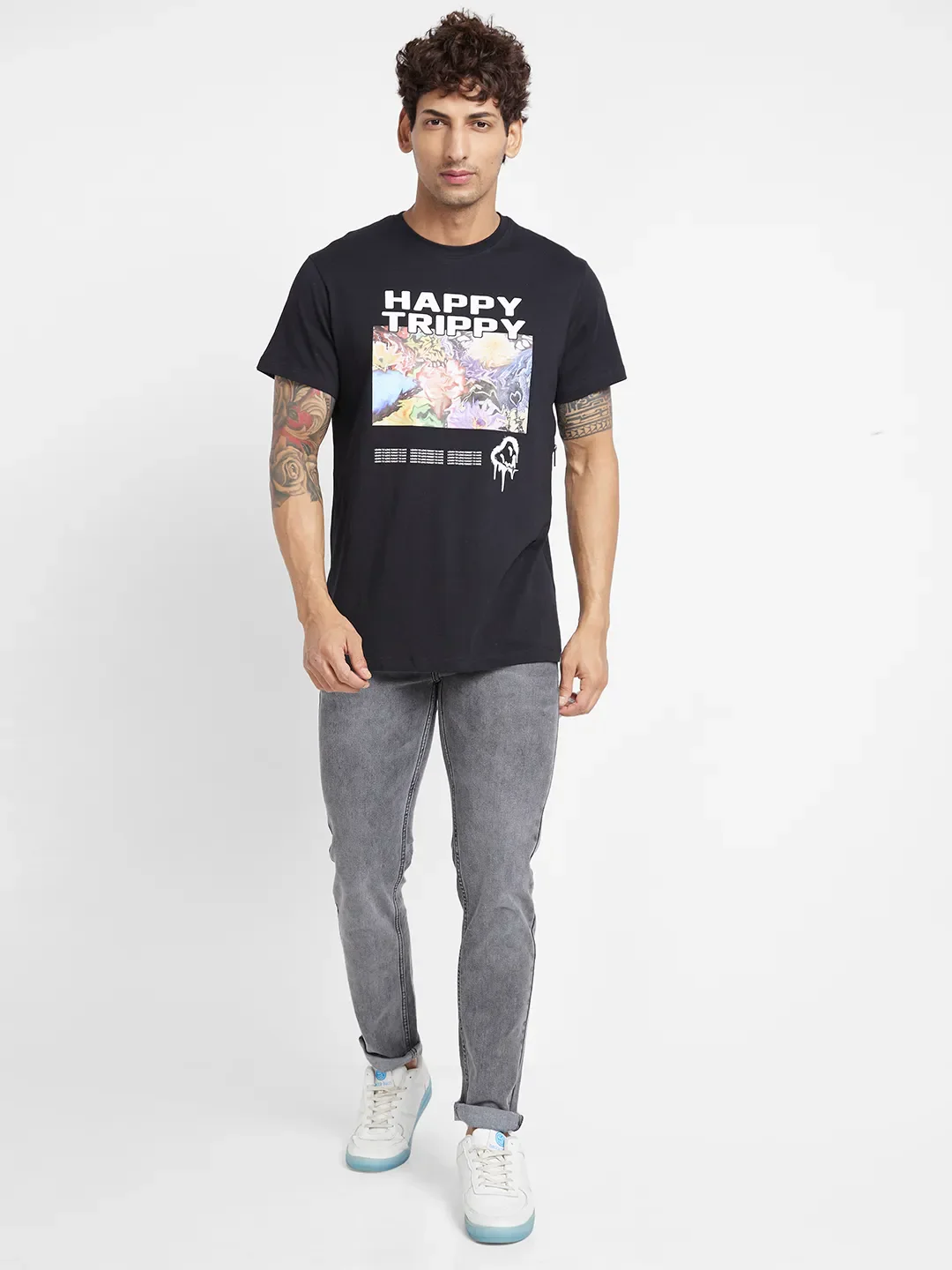 Black Regular Fit Round Neck Men's T-Shirt by Being Human Clothing - Image 2