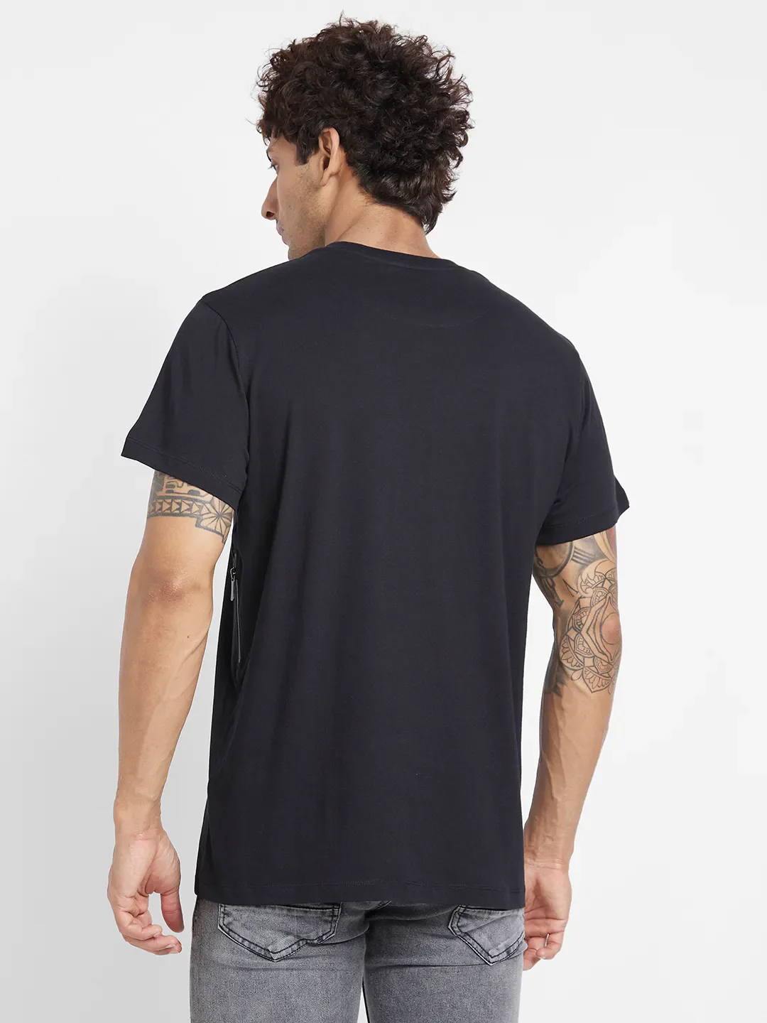 Black Regular Fit Round Neck Men's T-Shirt by Being Human Clothing - Image 4