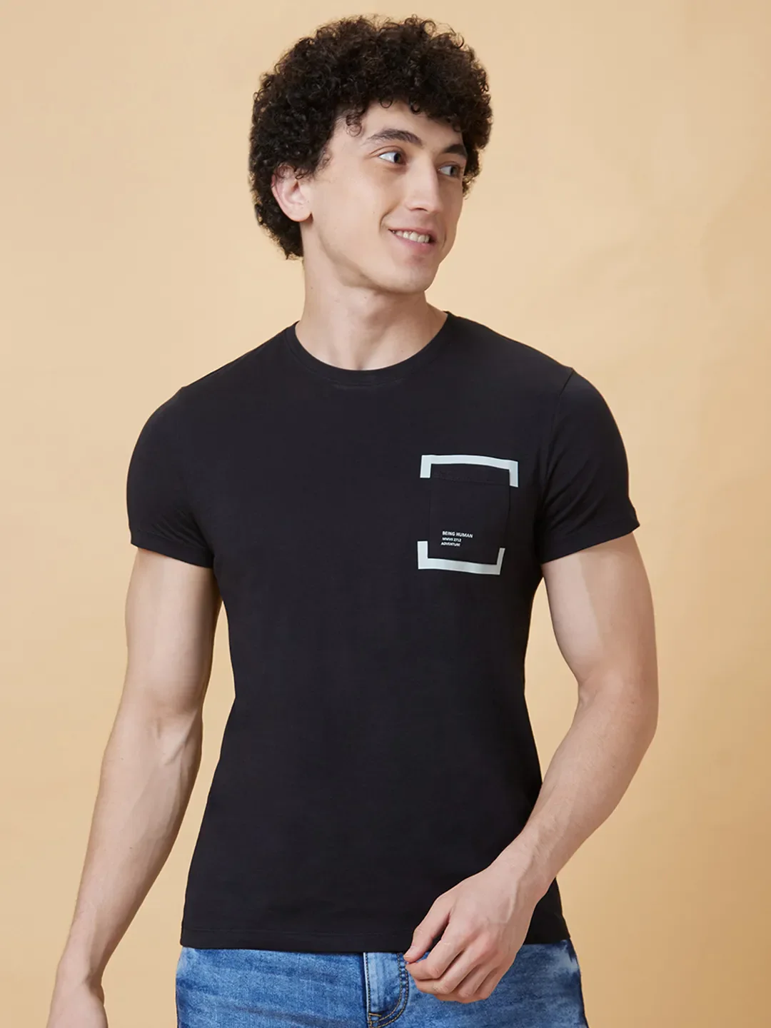 Black Regular Fit Men's Short Sleeves T-Shirt by Being Human Clothing