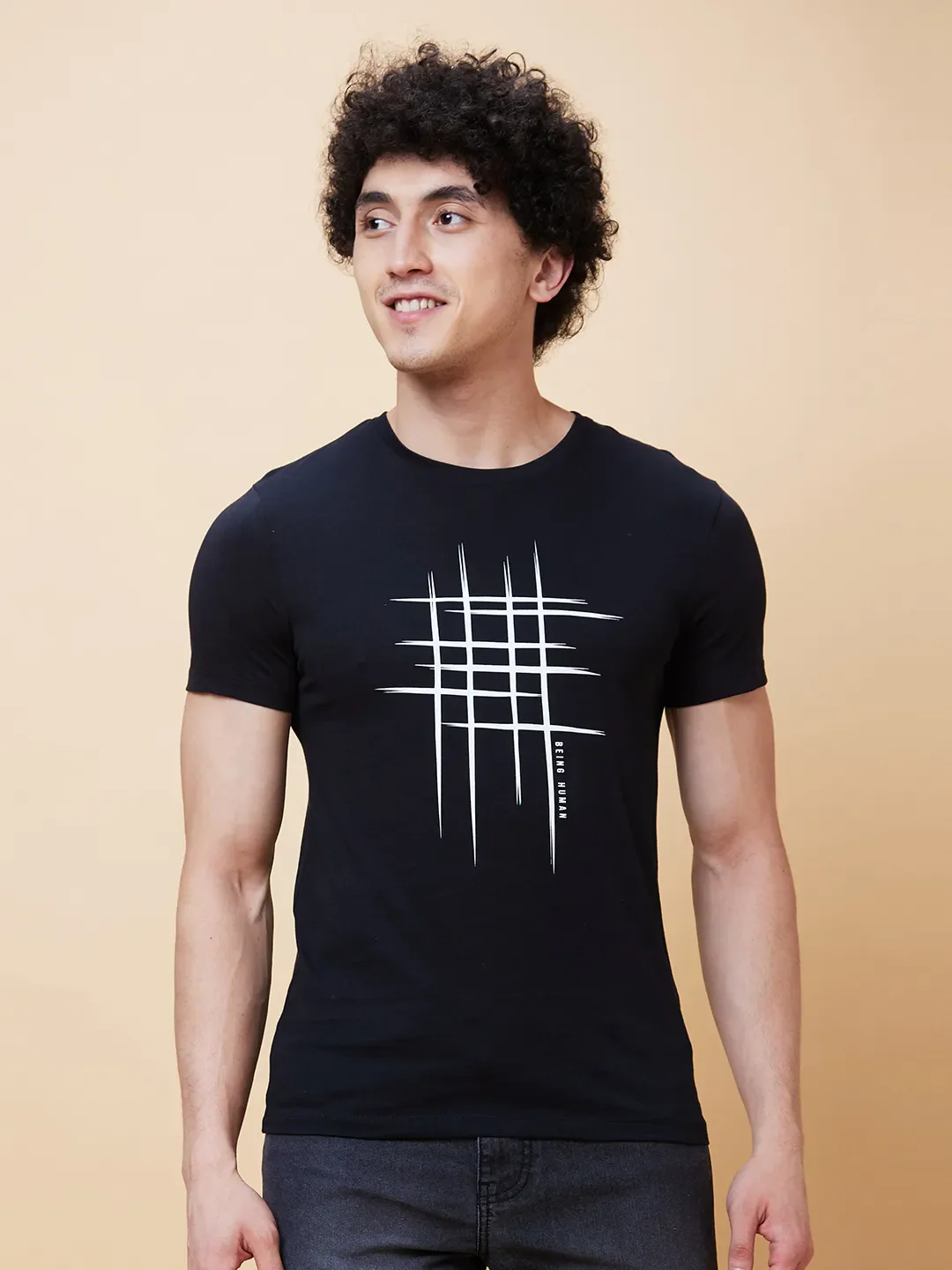 Black Regular Fit Men's Short Sleeves T-Shirt by Being Human Clothing