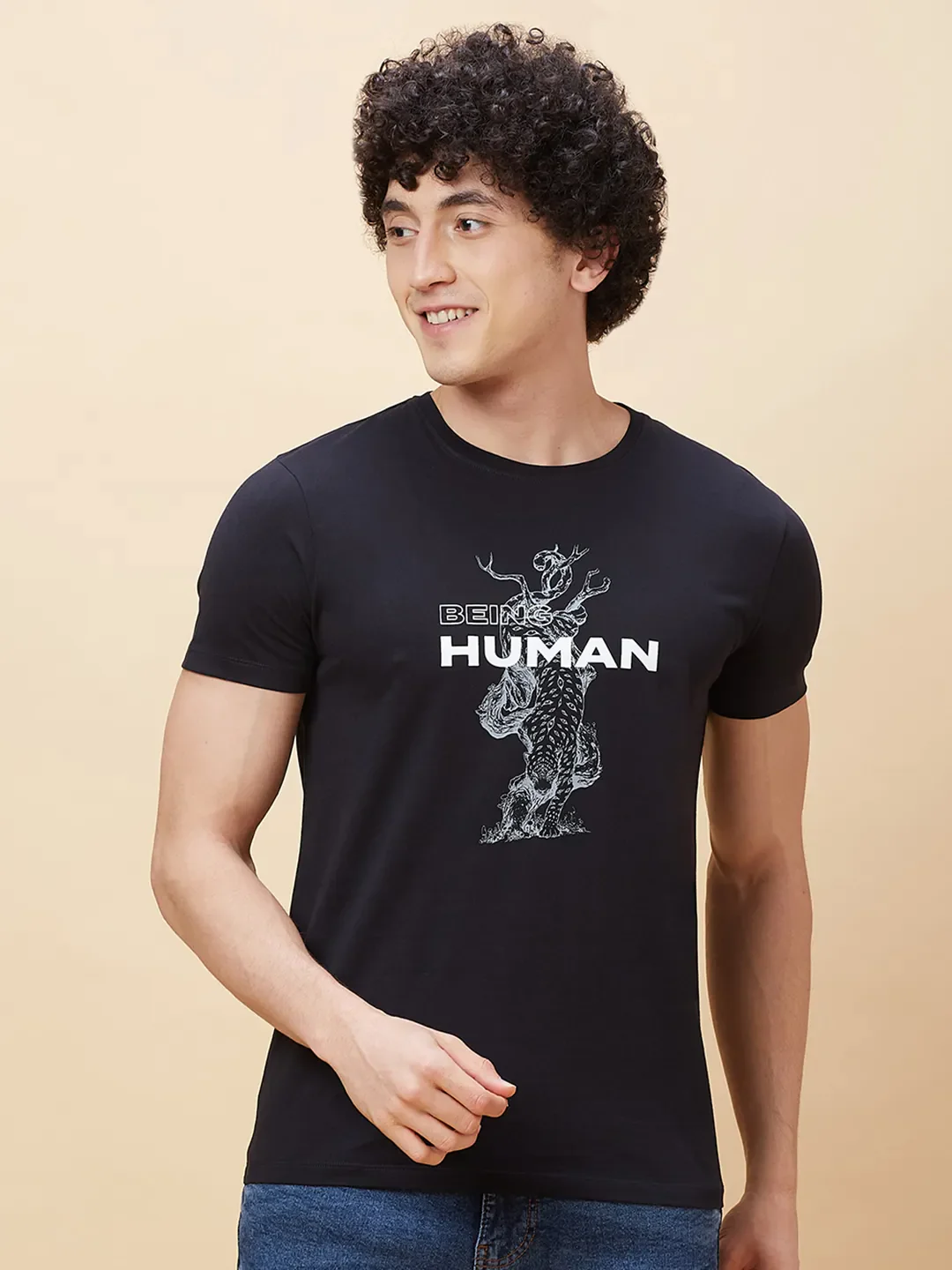 Black Regular Fit Men's Short Sleeves T-Shirt by Being Human Clothing