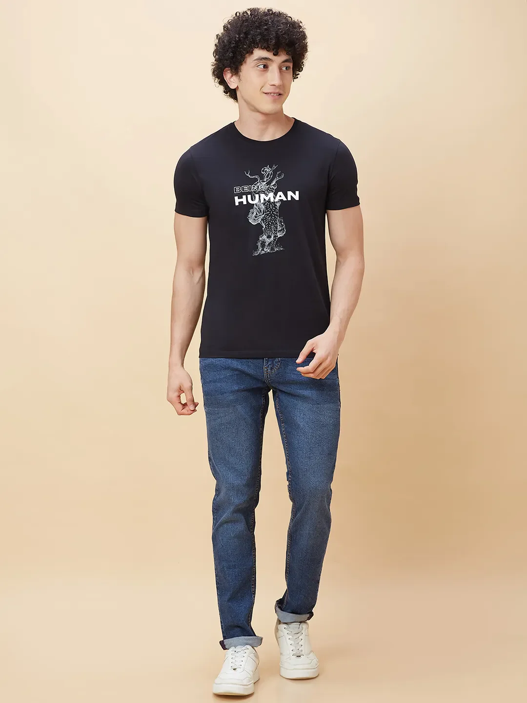 Black Regular Fit Men's Short Sleeves T-Shirt by Being Human Clothing - Image 2