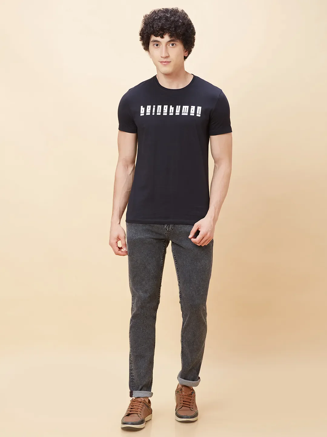 Black Regular Fit Men's Short Sleeves T-Shirt by Being Human Clothing - Image 2