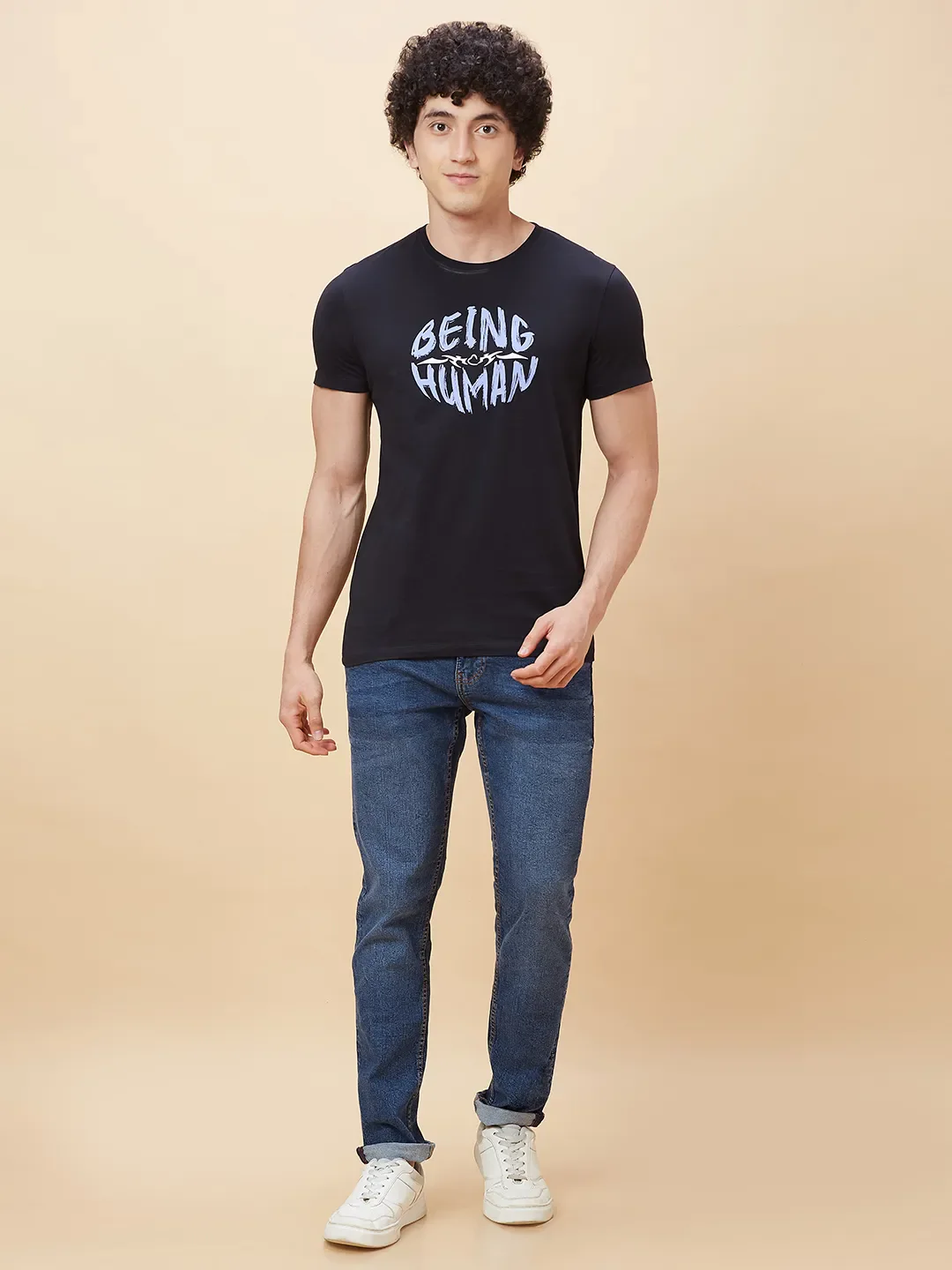 Black Regular Fit Men's Short Sleeves T-Shirt by Being Human Clothing - Image 2