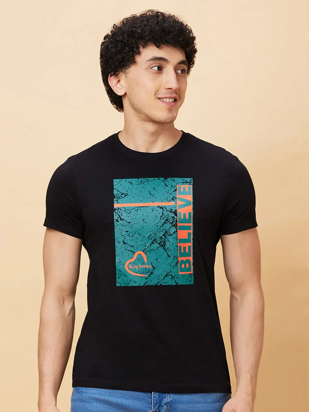 Black Regular Fit Men's Short Sleeves T-Shirt by Being Human Clothing