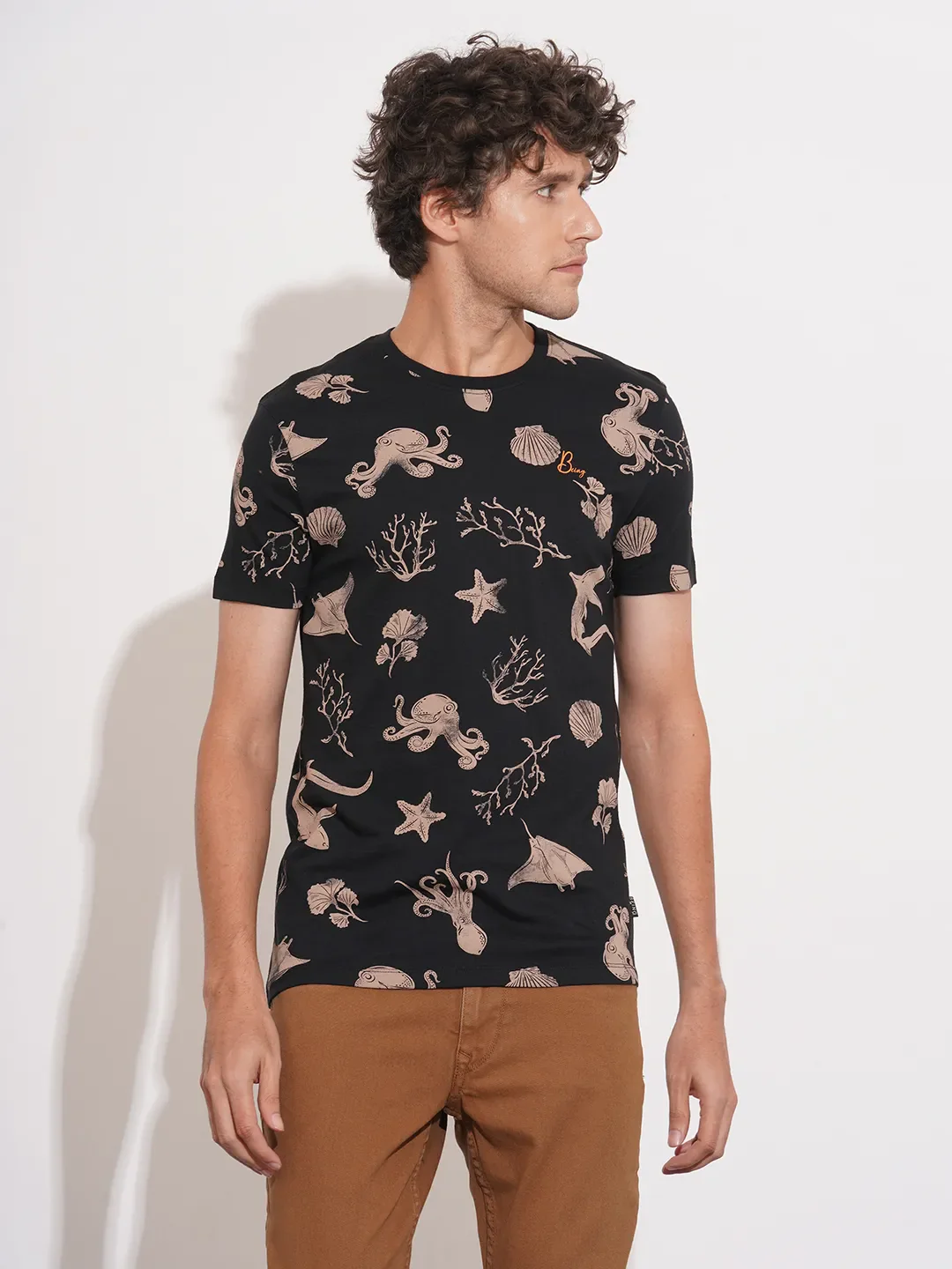 Black Regular Fit Men's Short Sleeves T-Shirt by Being Human Clothing