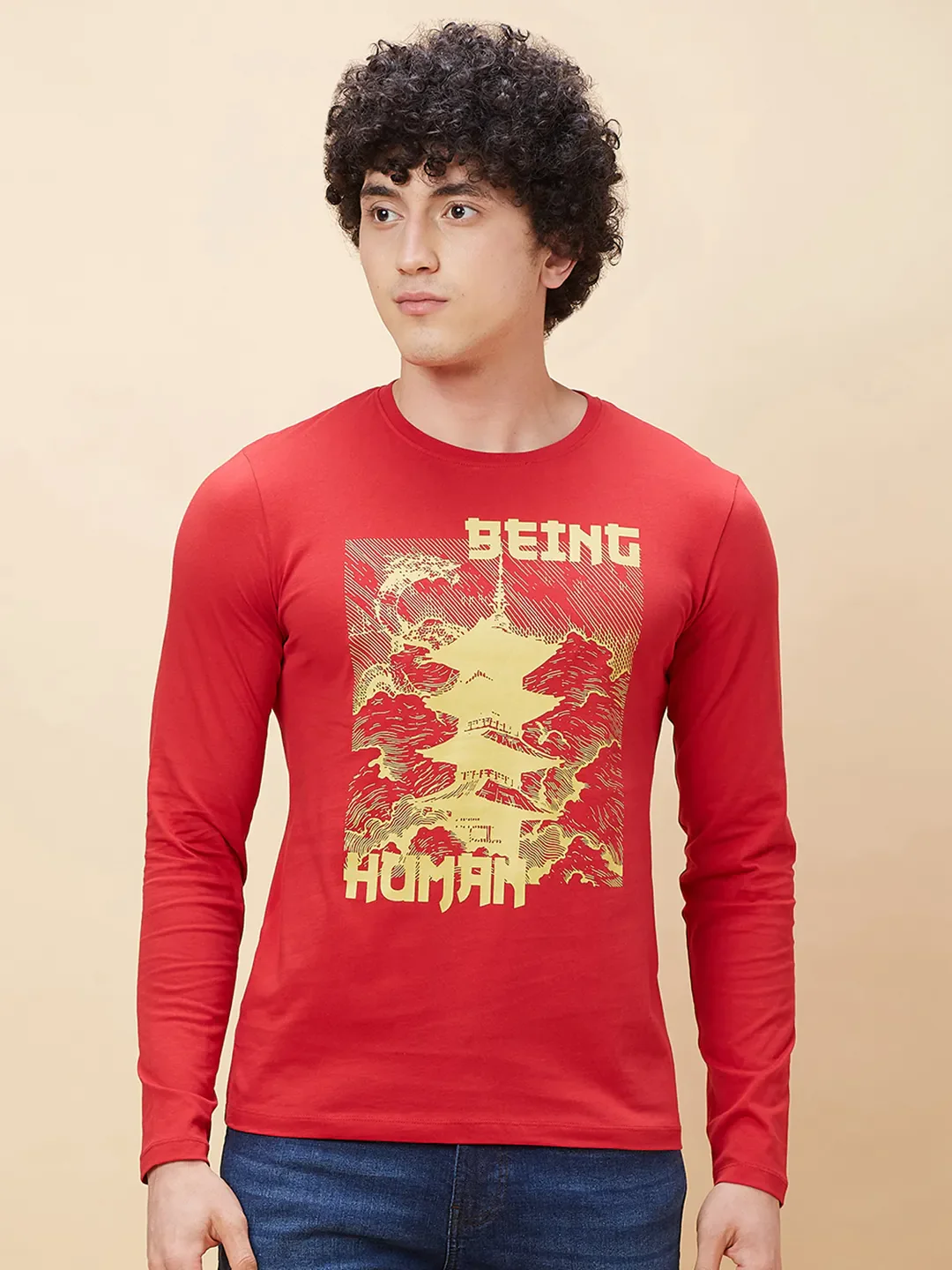 Red Regular Fit Men's Long Sleeves T-Shirt by Being Human Clothing - Image 6