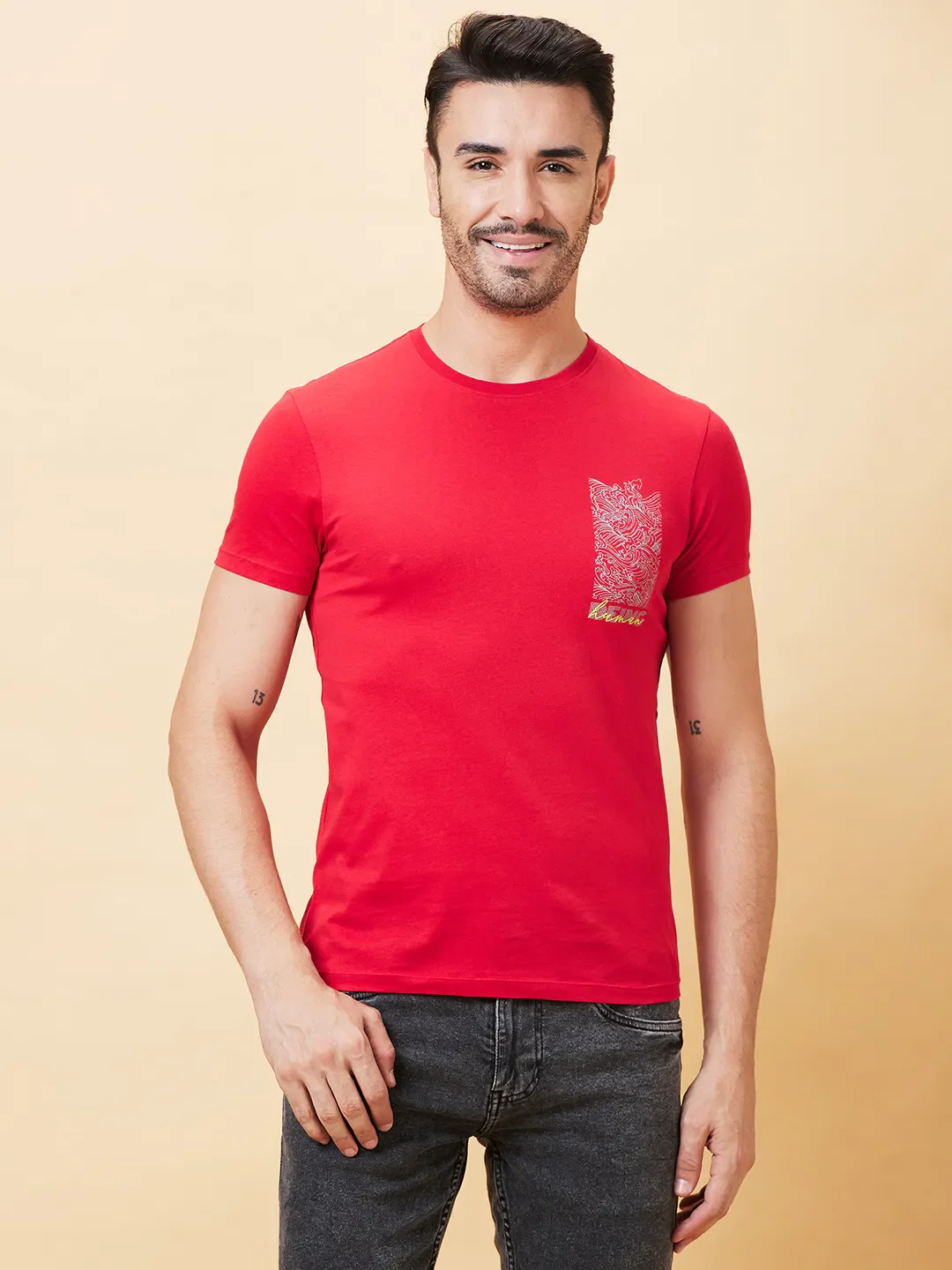 Red Regular Fit Men's Short Sleeves T-Shirt by Being Human Clothing