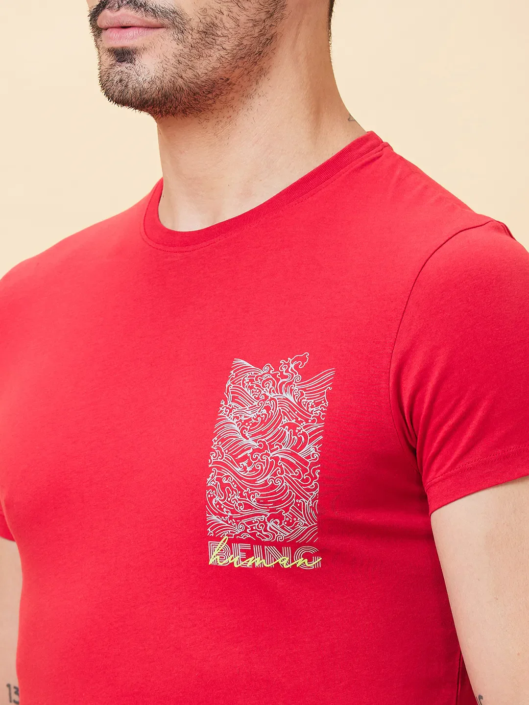 Red Regular Fit Men's Short Sleeves T-Shirt by Being Human Clothing - Image 5