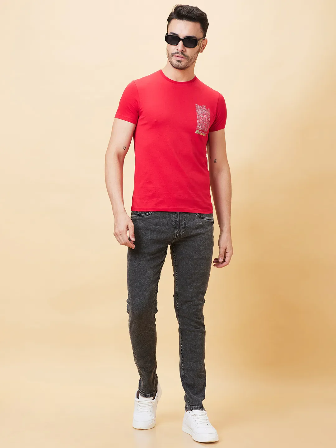 Red Regular Fit Men's Short Sleeves T-Shirt by Being Human Clothing - Image 6