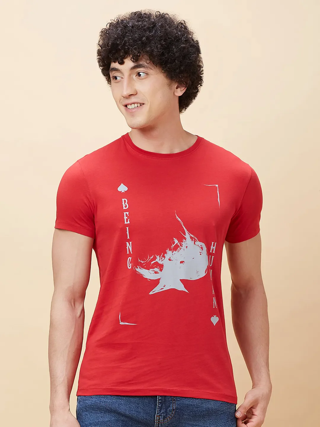 Red Regular Fit Men's Short Sleeves T-Shirt by Being Human Clothing