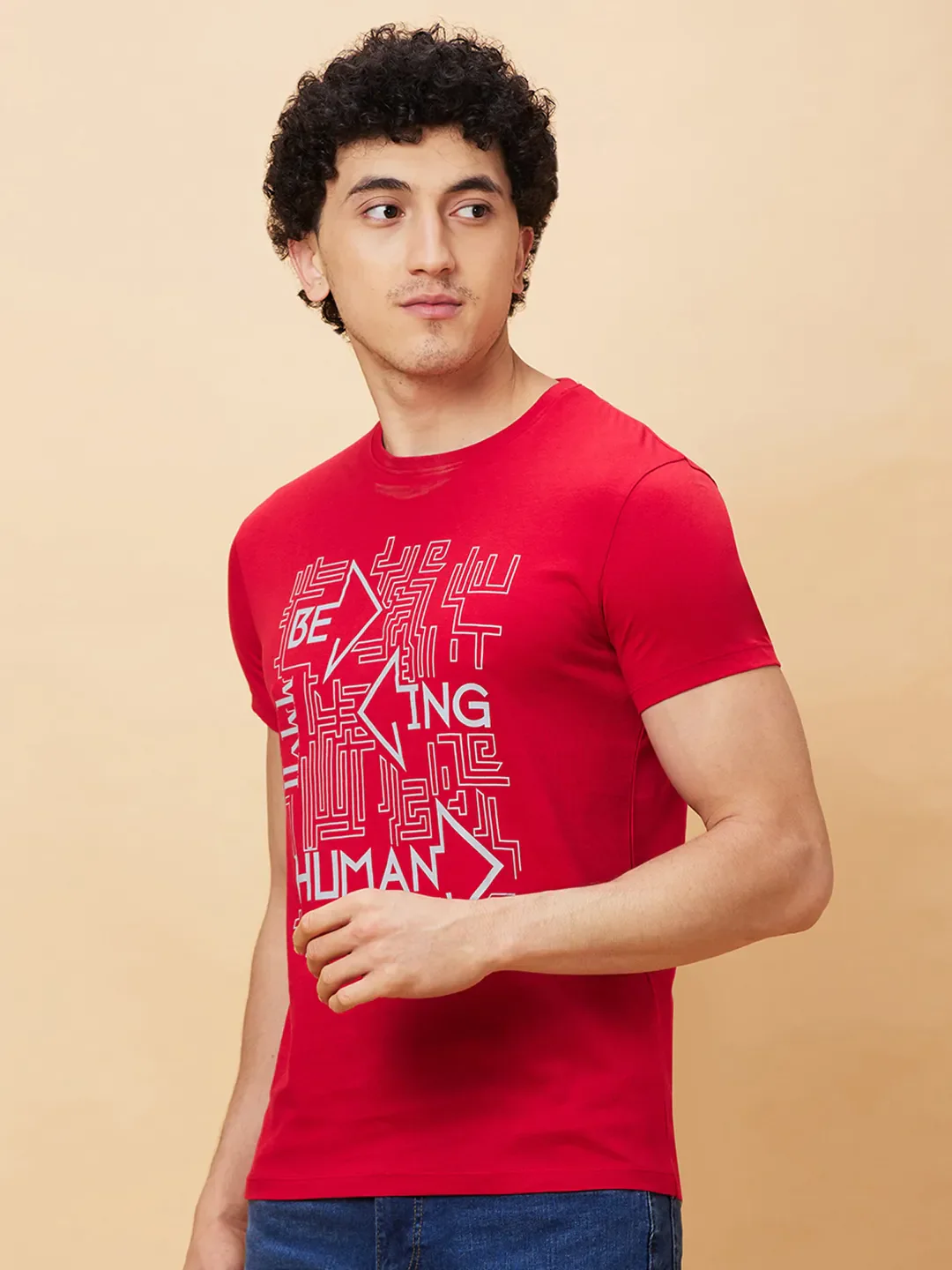 Red Regular Fit Men's Short Sleeves T-Shirt by Being Human Clothing - Image 4