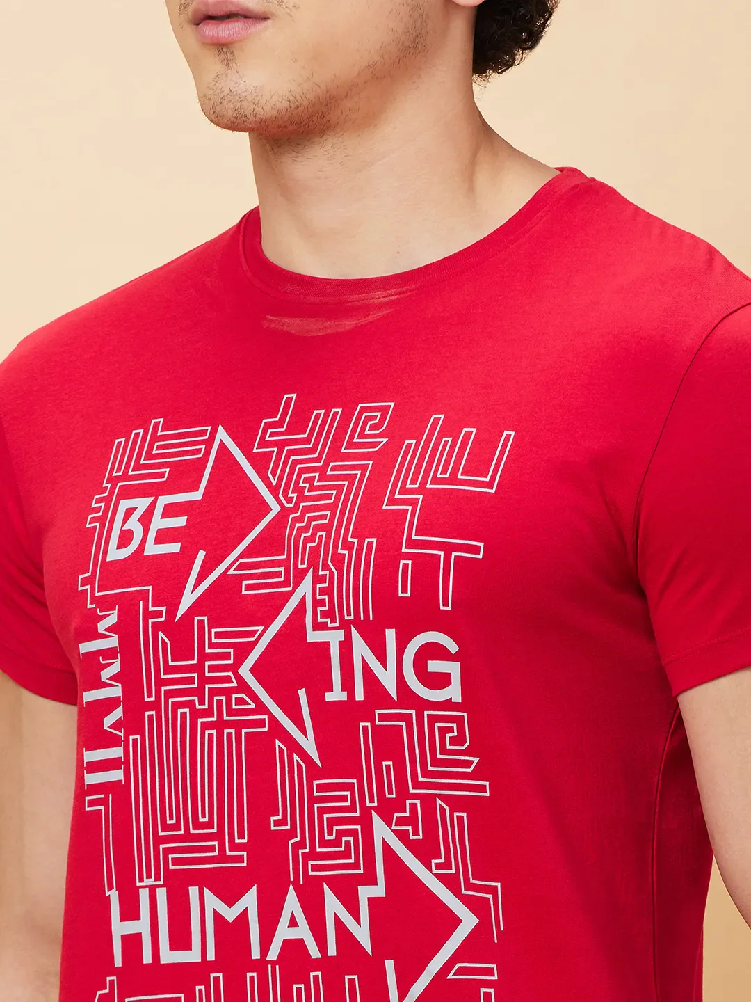 Red Regular Fit Men's Short Sleeves T-Shirt by Being Human Clothing - Image 5