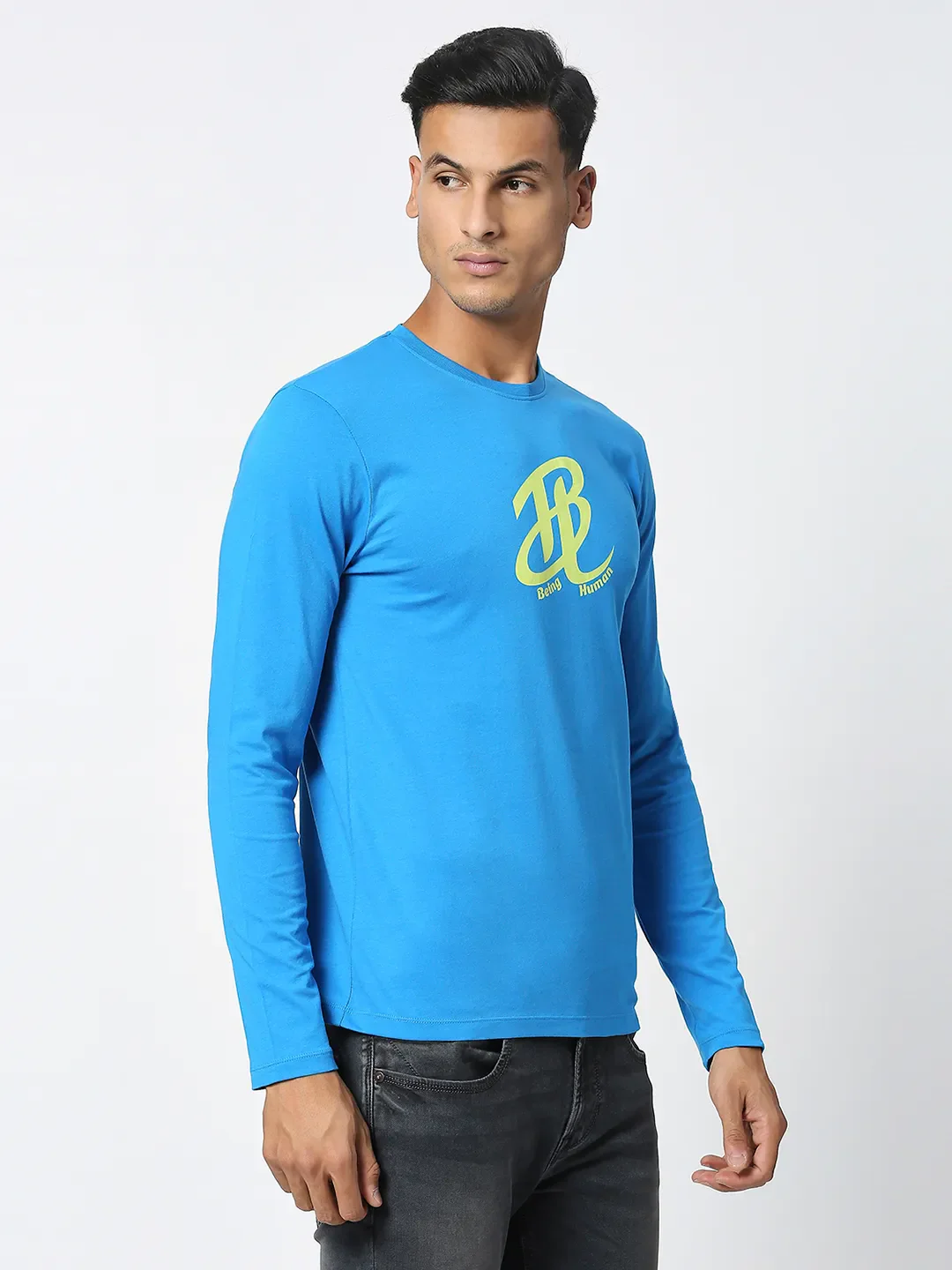 Blue Regular Fit Men's Long Sleeves T-Shirt by Being Human Clothing - Image 4