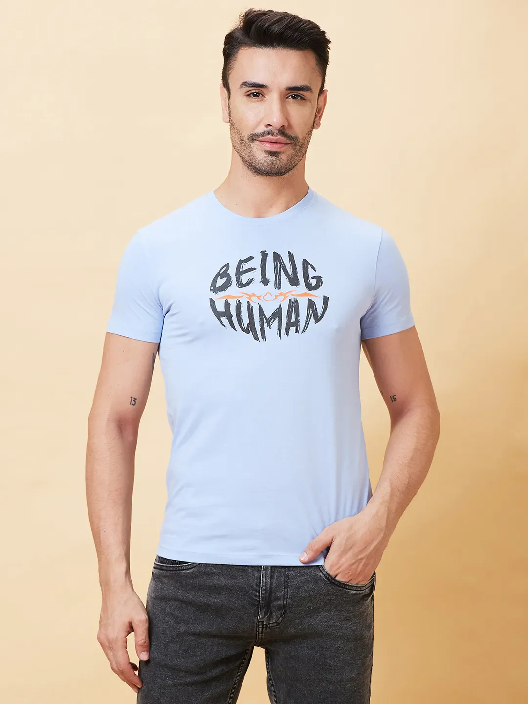 Blue Regular Fit Men's Short Sleeves T-Shirt by Being Human Clothing