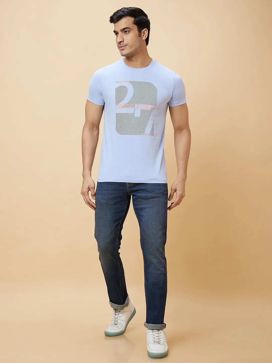 Blue Regular Fit Men's Short Sleeves T-Shirt by Being Human Clothing - Image 2