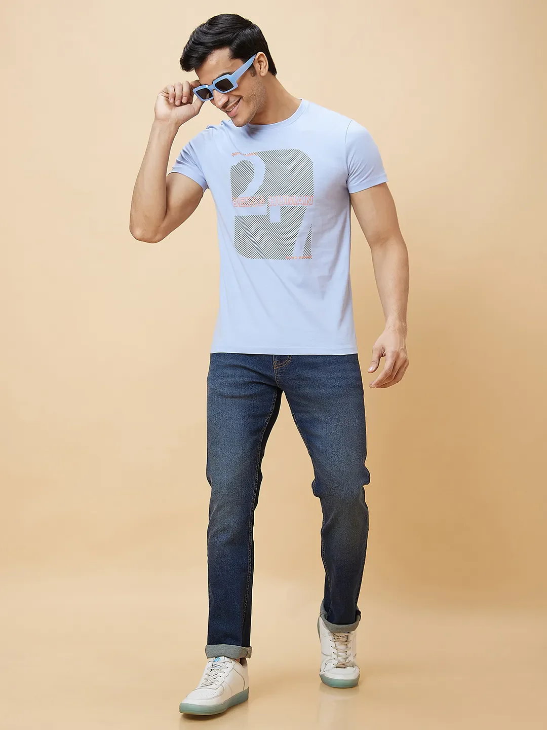 Blue Regular Fit Men's Short Sleeves T-Shirt by Being Human Clothing - Image 6