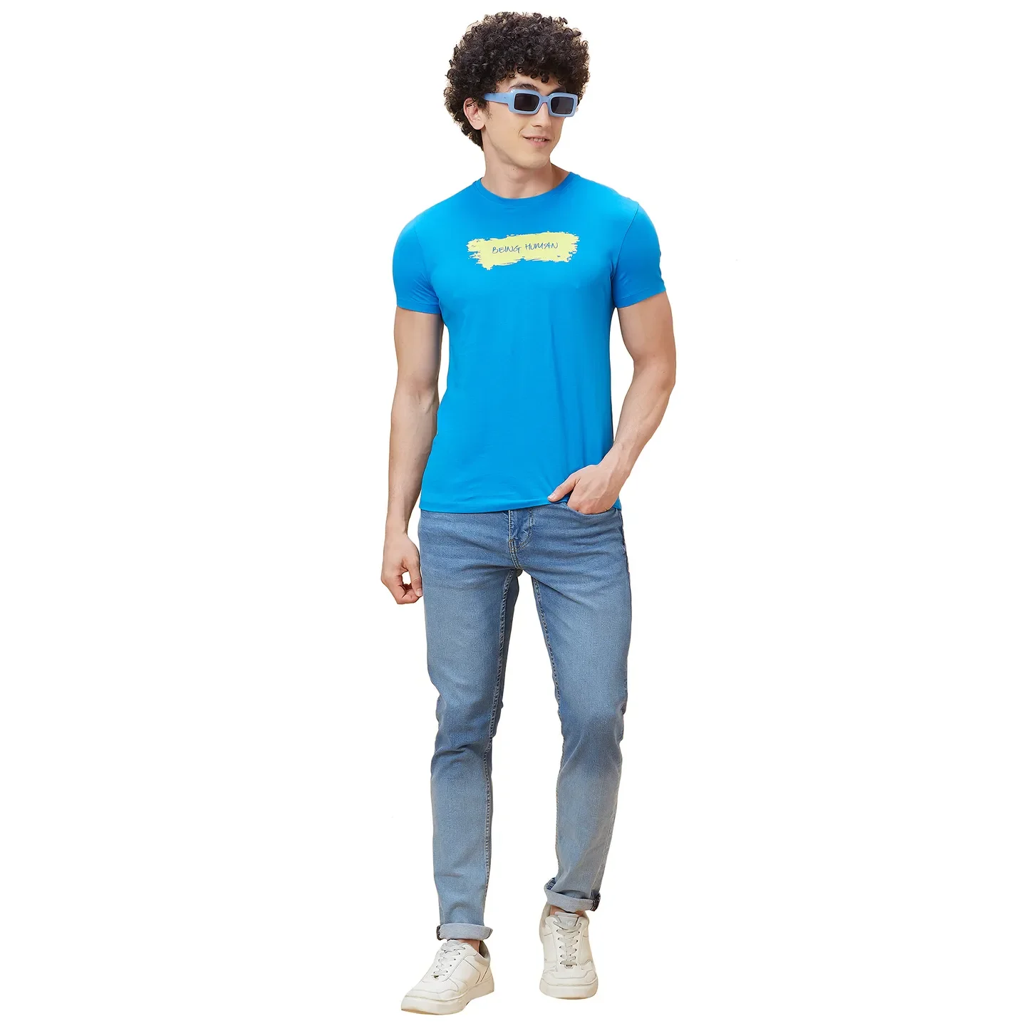 Blue Regular Fit Men's Short Sleeves T-Shirt by Being Human Clothing - Image 6