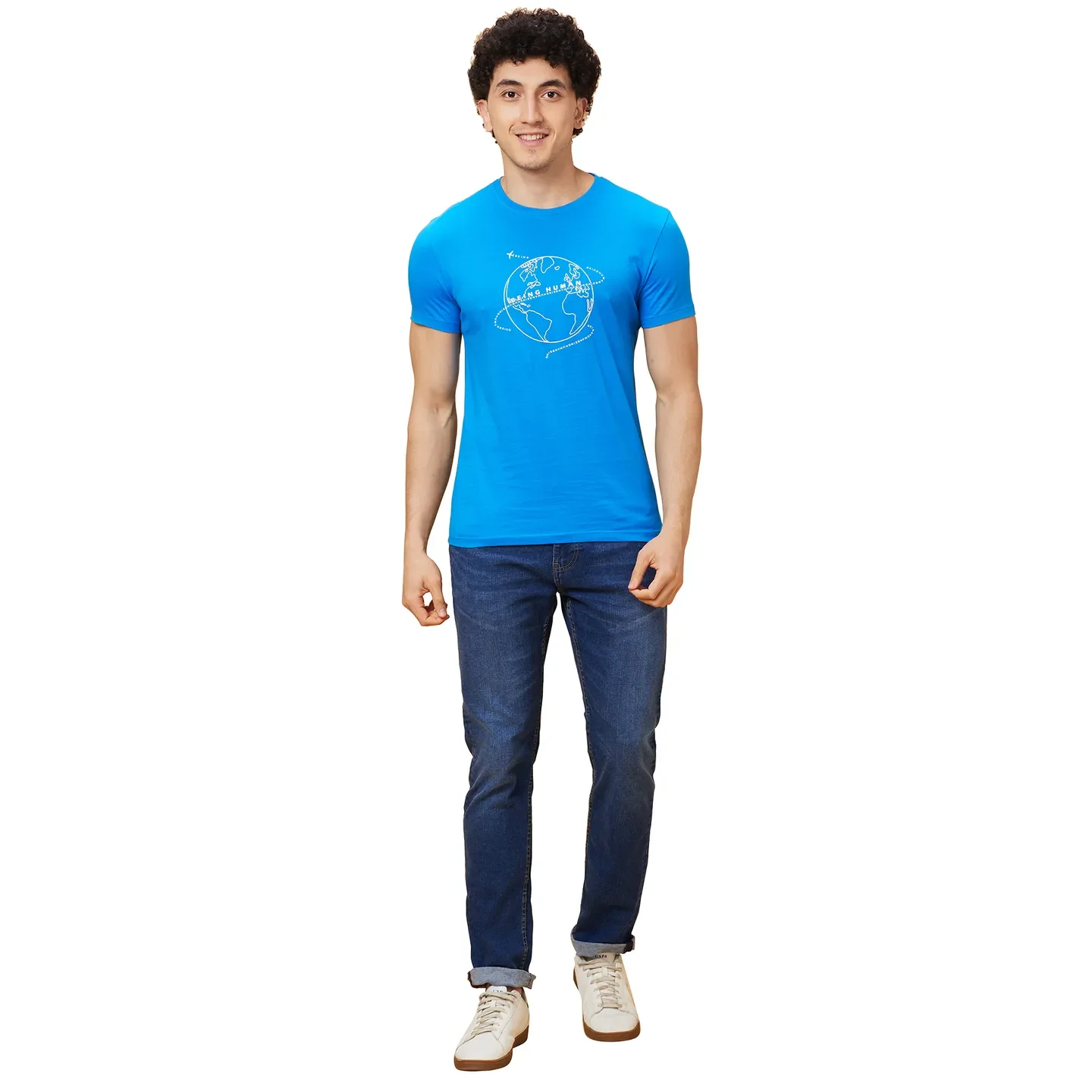 Blue Regular Fit Men's Short Sleeves T-Shirt by Being Human Clothing - Image 5