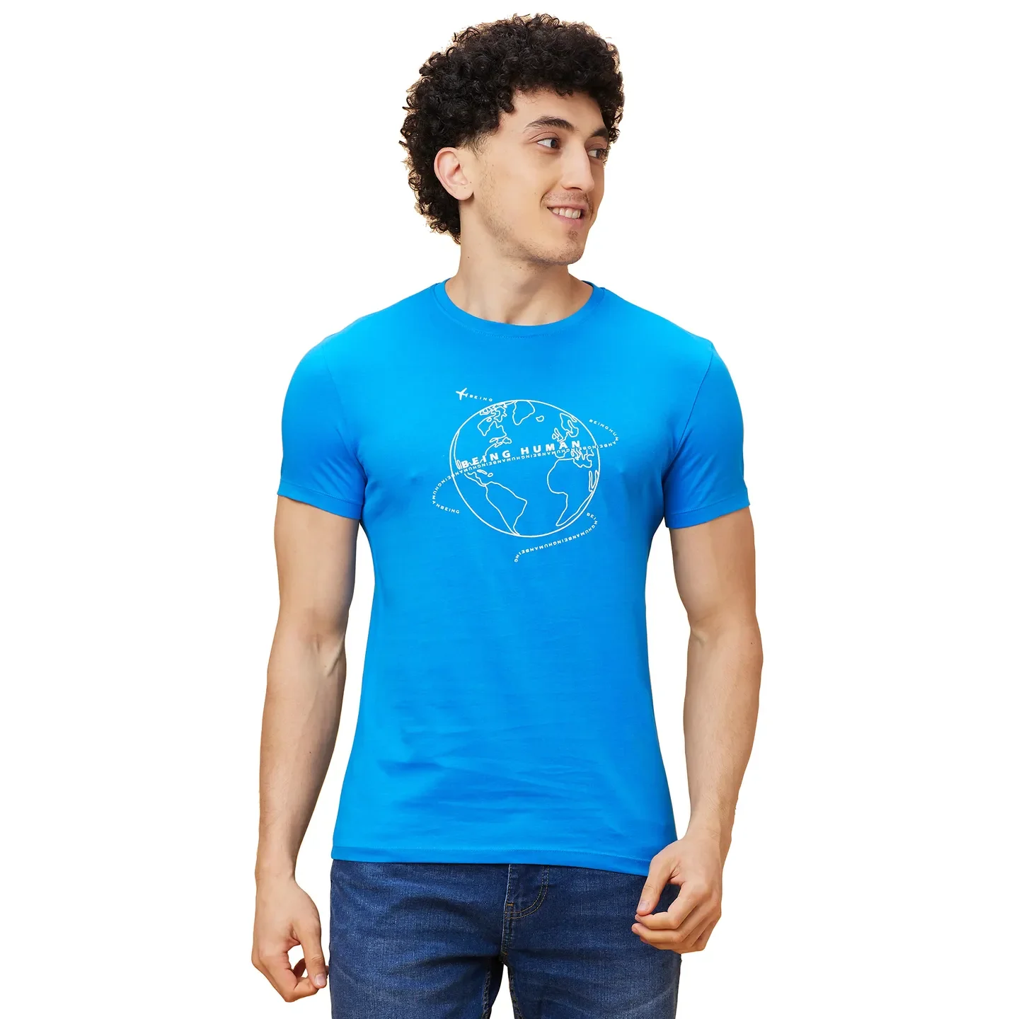 Blue Regular Fit Men's Short Sleeves T-Shirt by Being Human Clothing - Image 6