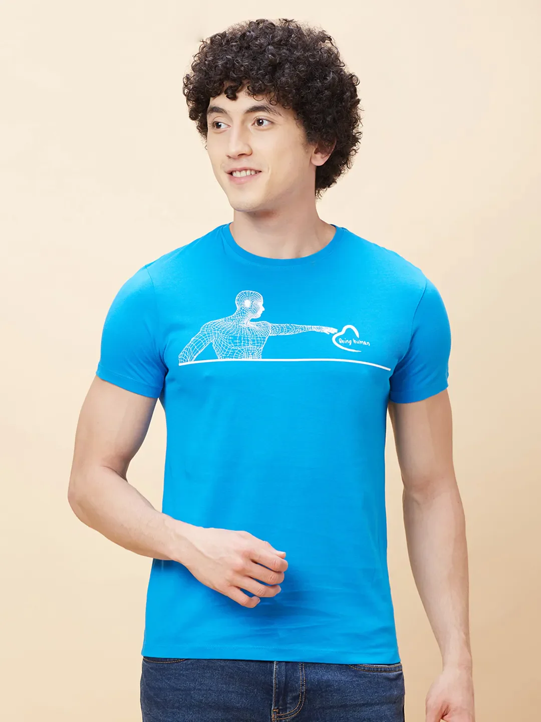 Blue Regular Fit Men's Short Sleeves T-Shirt by Being Human Clothing