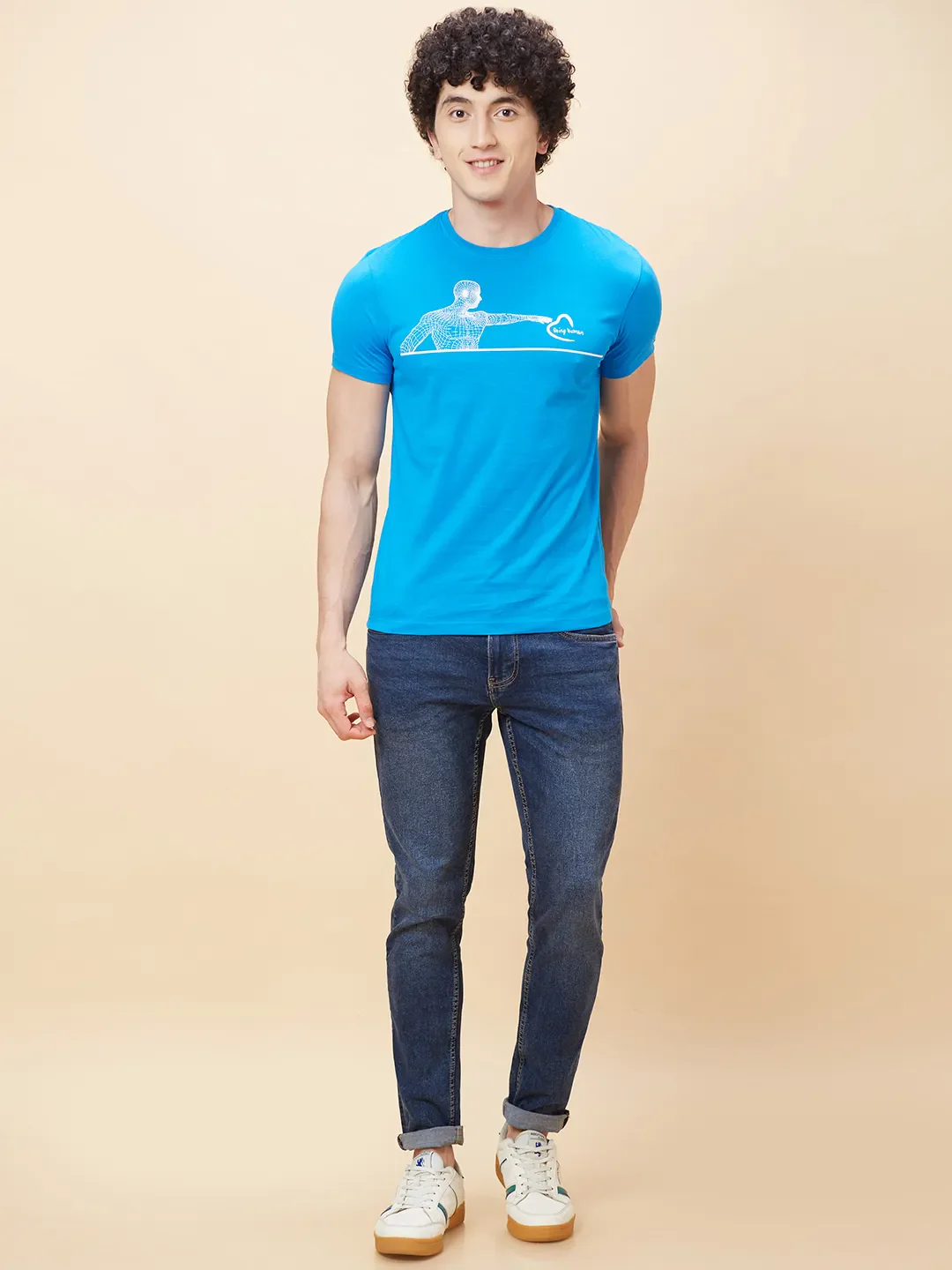 Blue Regular Fit Men's Short Sleeves T-Shirt by Being Human Clothing - Image 2
