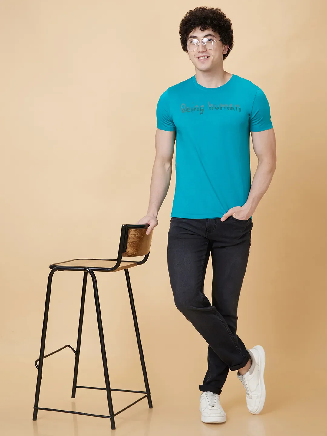 Blue Regular Fit Men's Short Sleeves T-Shirt by Being Human Clothing - Image 5