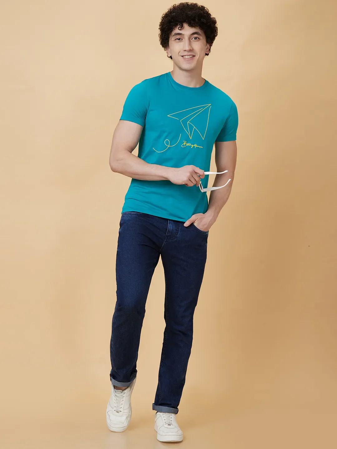 Blue Regular Fit Men's Short Sleeves T-Shirt by Being Human Clothing - Image 5
