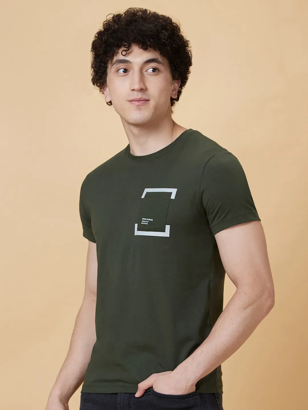 Green Regular Fit Men's Short Sleeves T-Shirt by Being Human Clothing - Image 4
