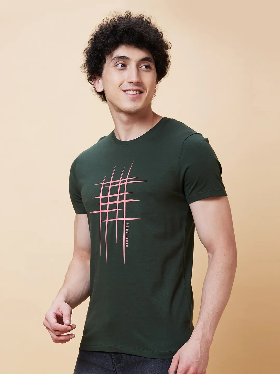 Green Regular Fit Men's Short Sleeves T-Shirt by Being Human Clothing - Image 4
