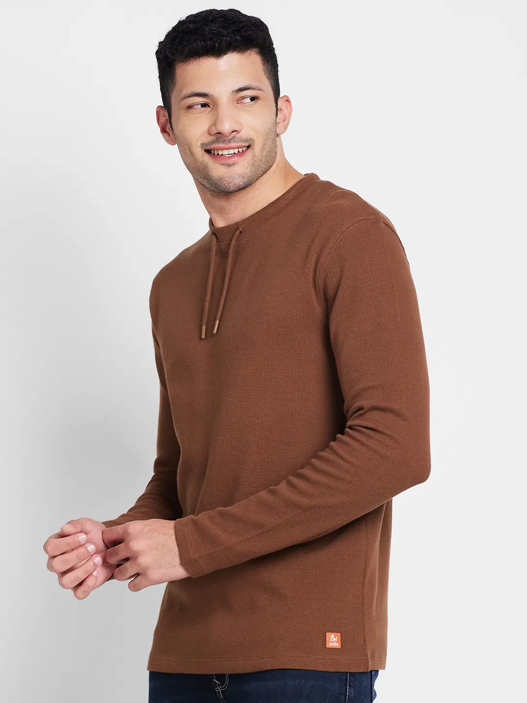 Brown Regular Fit Men's Long Sleeves T-Shirt by Being Human Clothing - Image 3