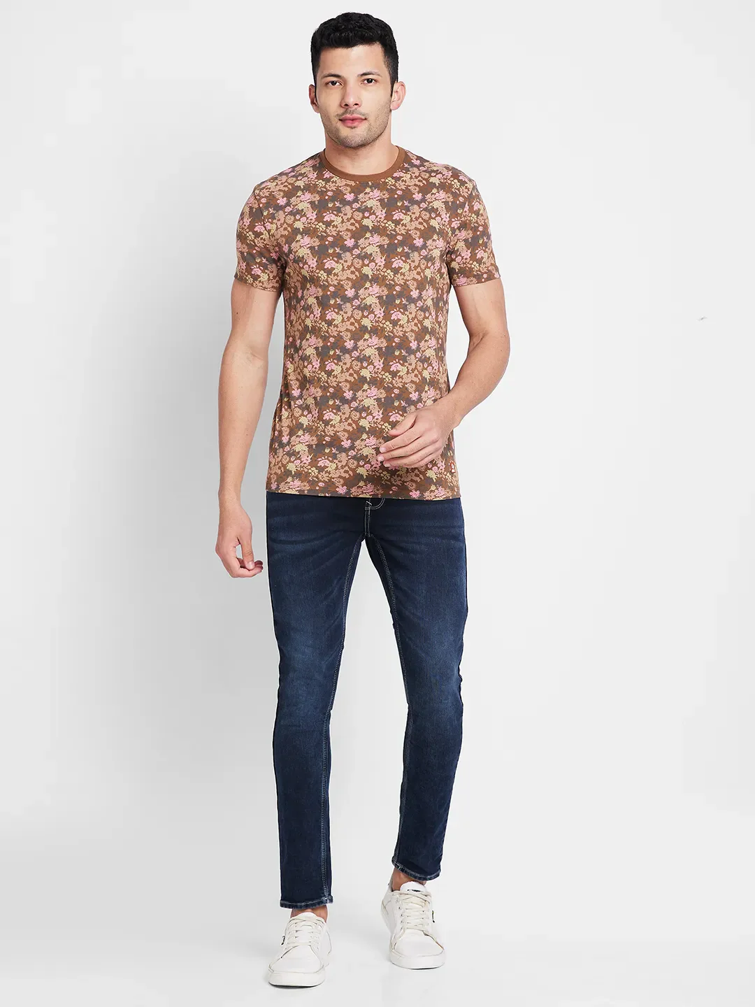 Brown Regular Fit Round Neck Men's T-Shirt by Being Human Clothing - Image 2
