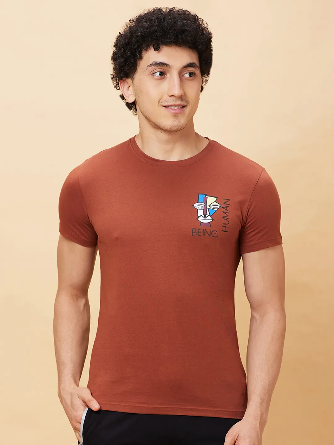 Brown Regular Fit Men's Short Sleeves T-Shirt by Being Human Clothing