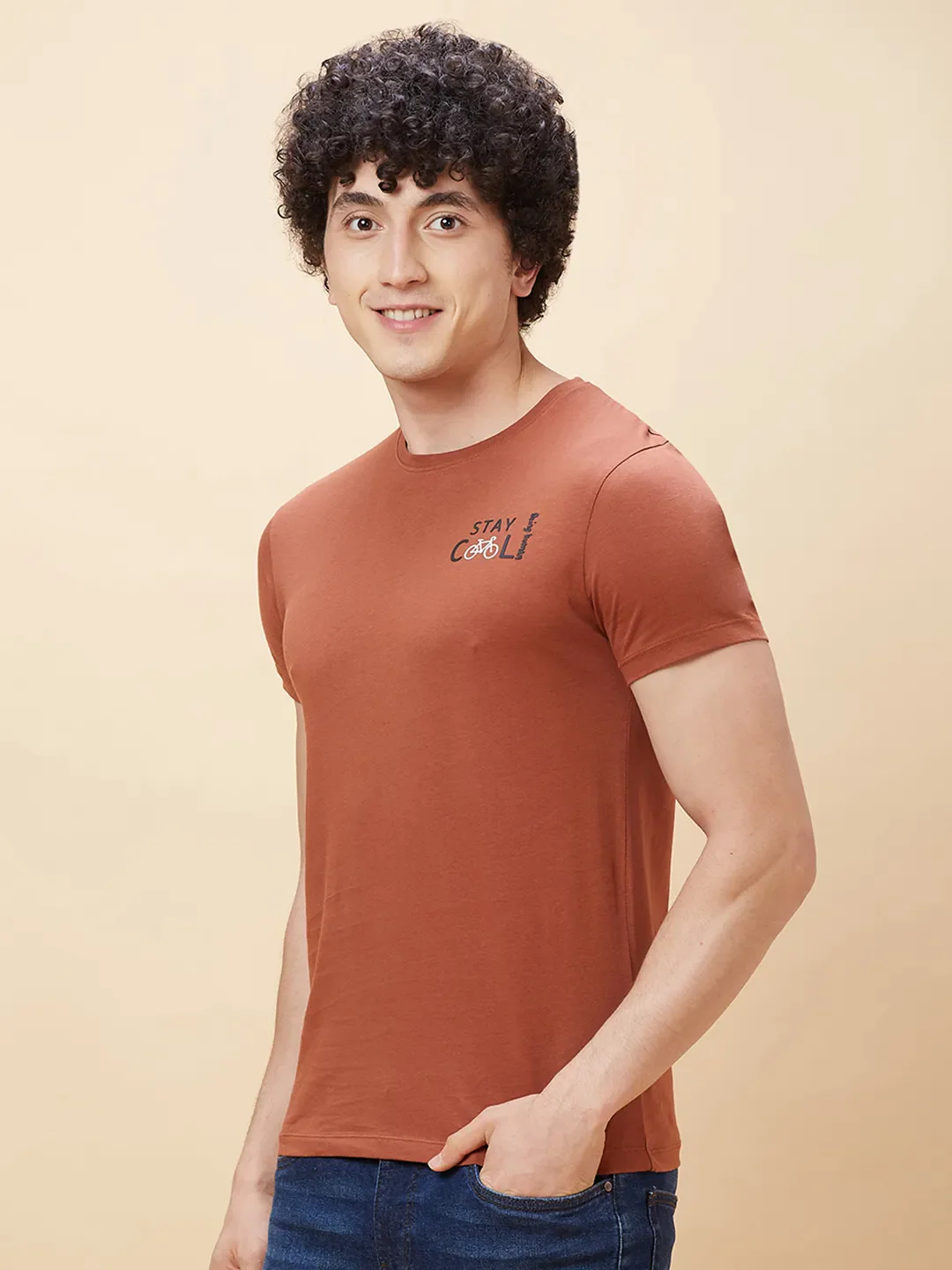 Brown Regular Fit Men's Short Sleeves T-Shirt by Being Human Clothing - Image 4