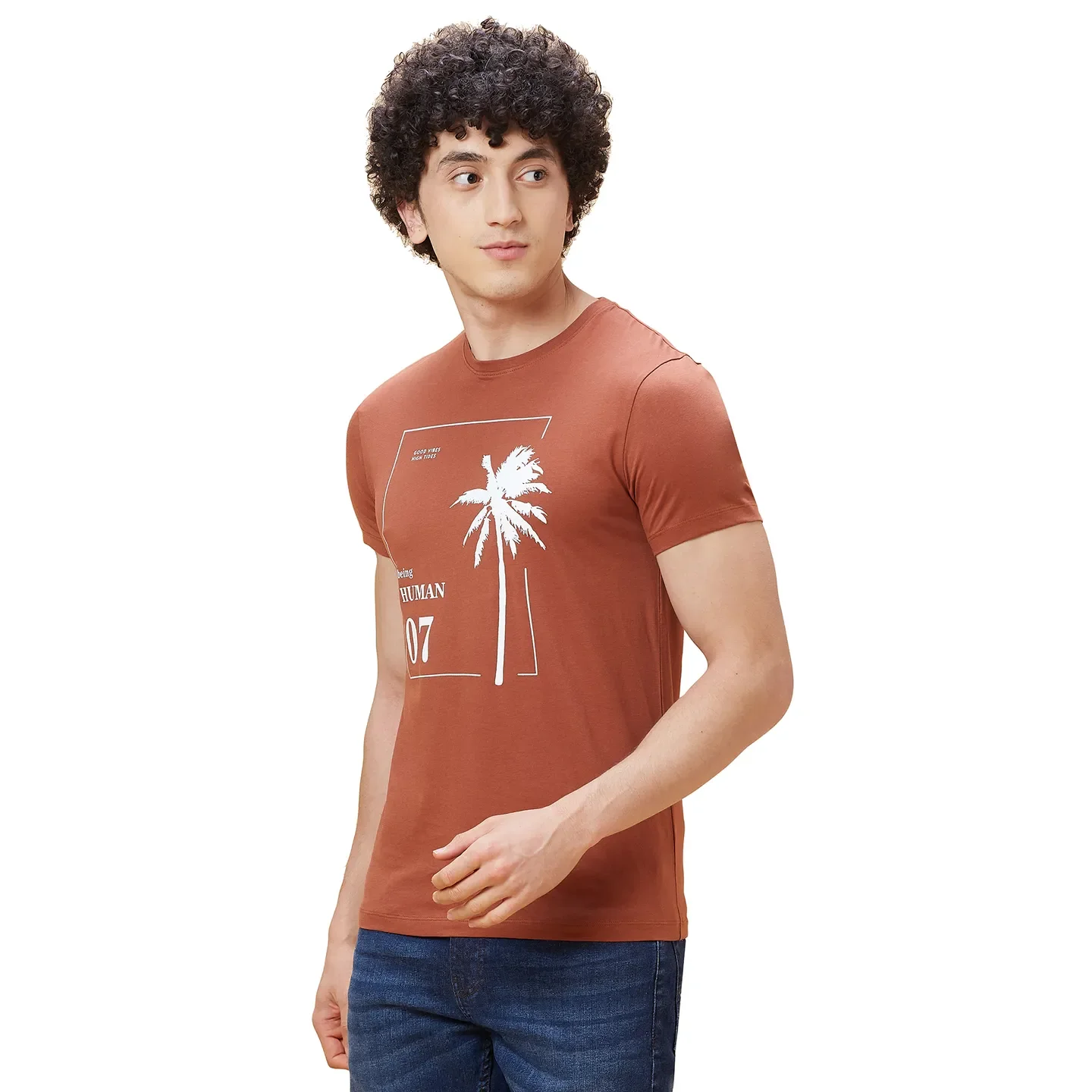 Brown Regular Fit Men's Short Sleeves T-Shirt by Being Human Clothing - Image 4