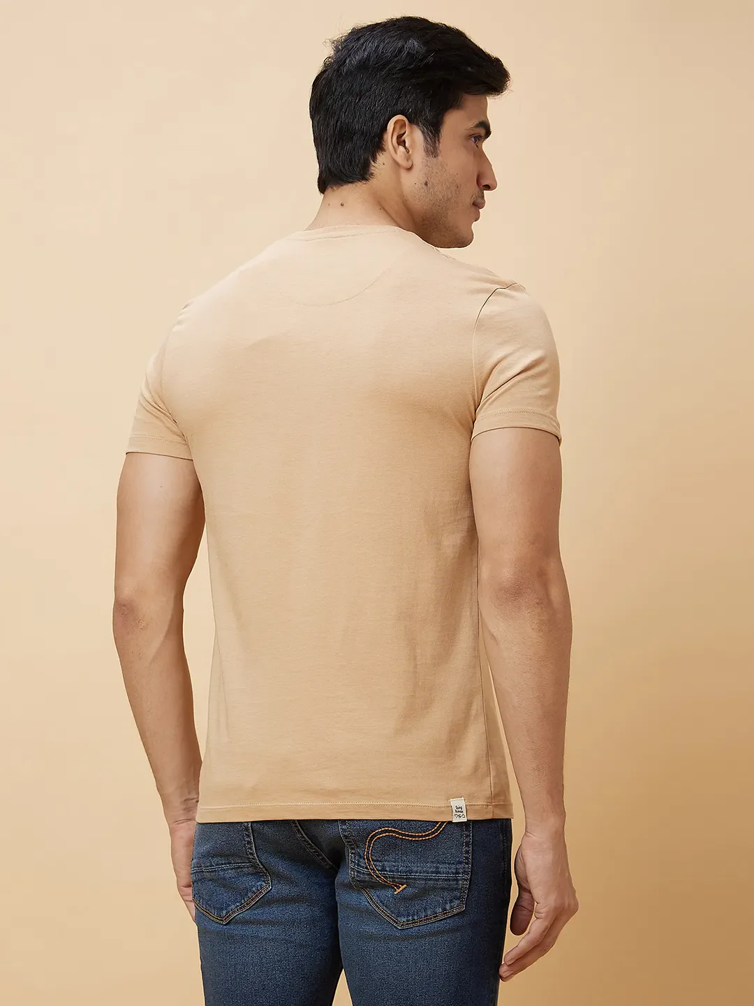 Beige Regular Fit Men's Short Sleeves T-Shirt by Being Human Clothing - Image 3