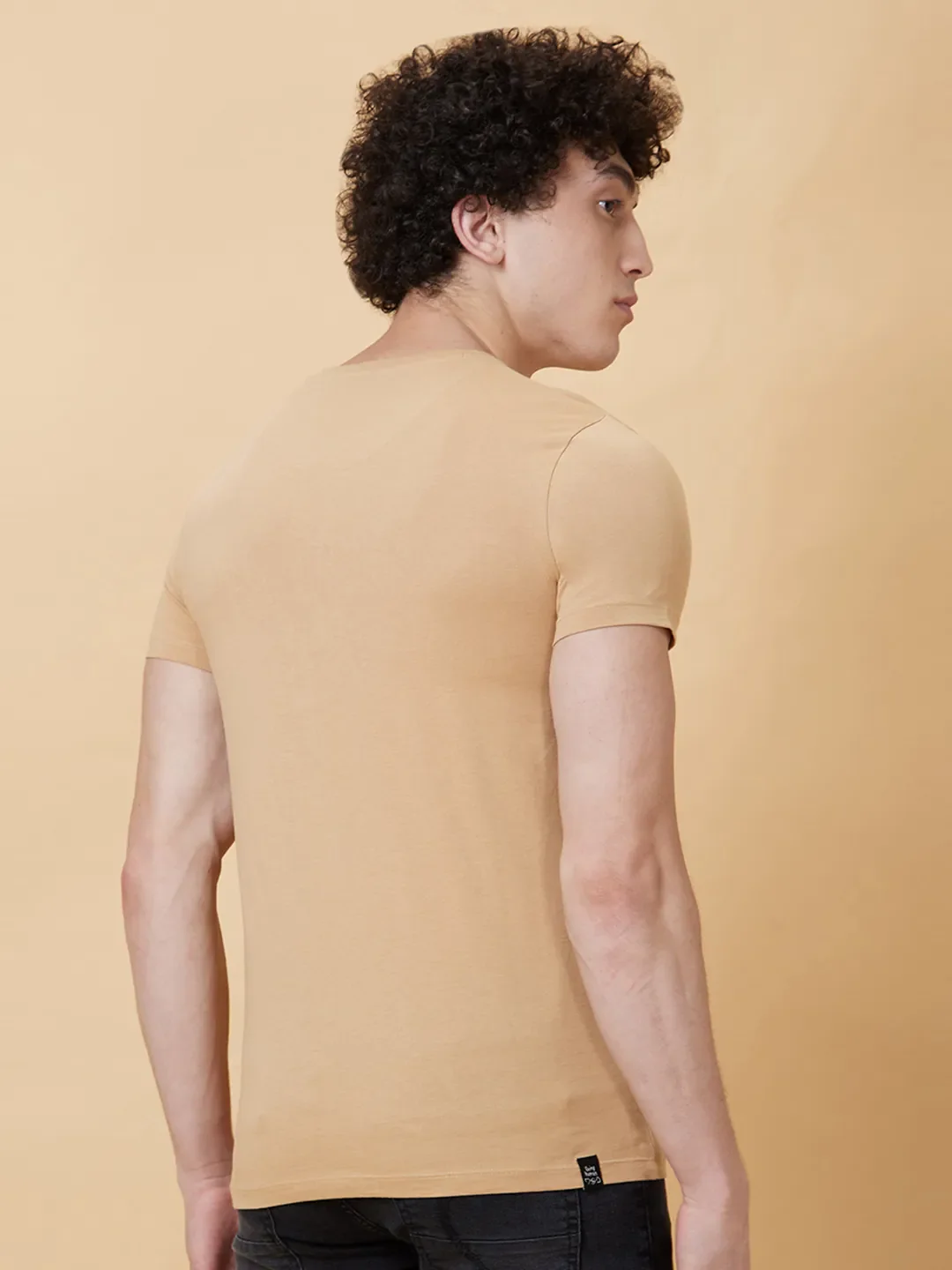 Champagne Beige Regular Fit Round Neck Men's T-Shirt by Being Human Clothing - Image 2