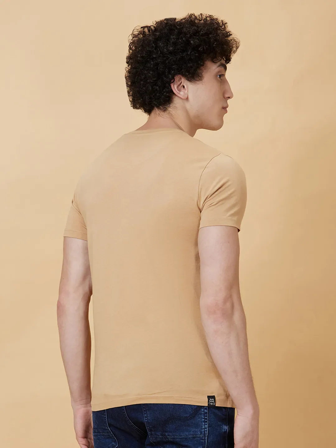 Beige Regular Fit Men's Short Sleeves T-Shirt by Being Human Clothing - Image 2