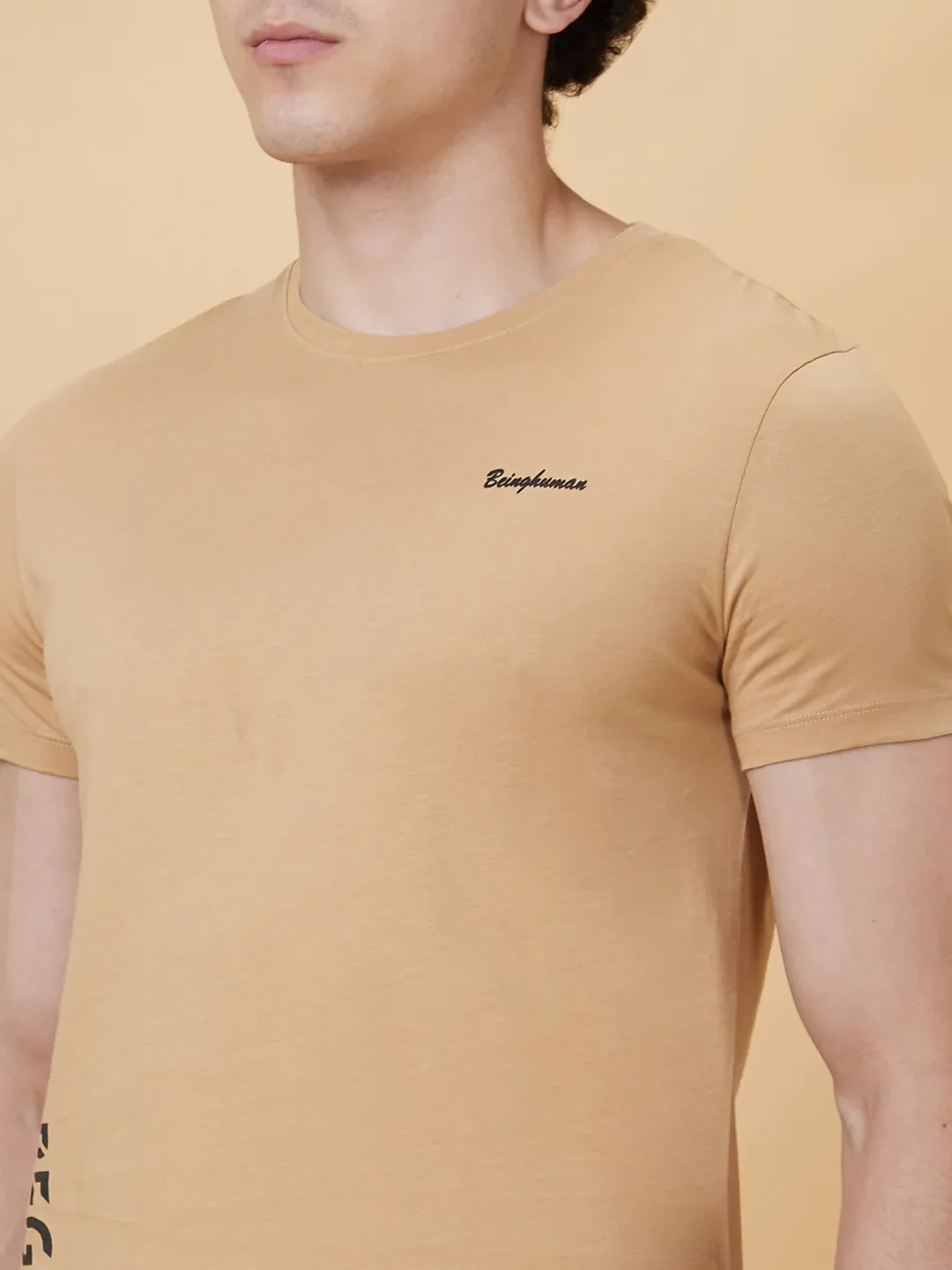 Beige Regular Fit Men's Short Sleeves T-Shirt by Being Human Clothing - Image 4