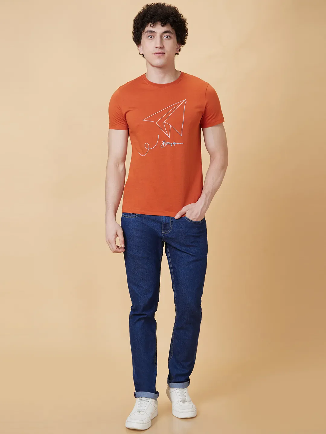 Brown Regular Fit Men's Short Sleeves T-Shirt by Being Human Clothing
