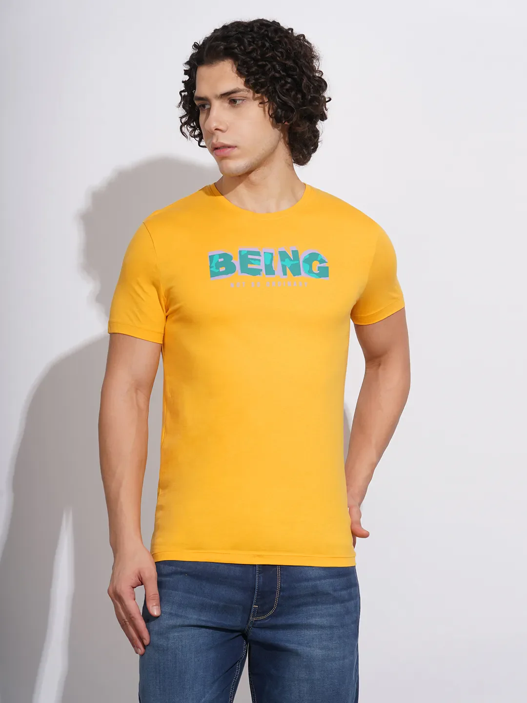Yellow Regular Fit Men's Short Sleeves T-Shirt by Being Human Clothing