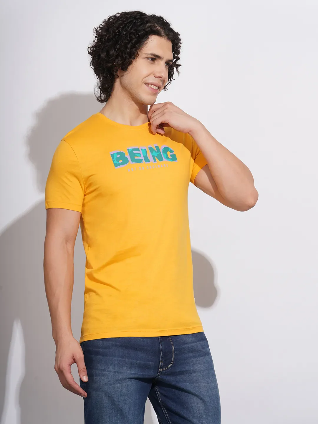 Yellow Regular Fit Men's Short Sleeves T-Shirt by Being Human Clothing - Image 2