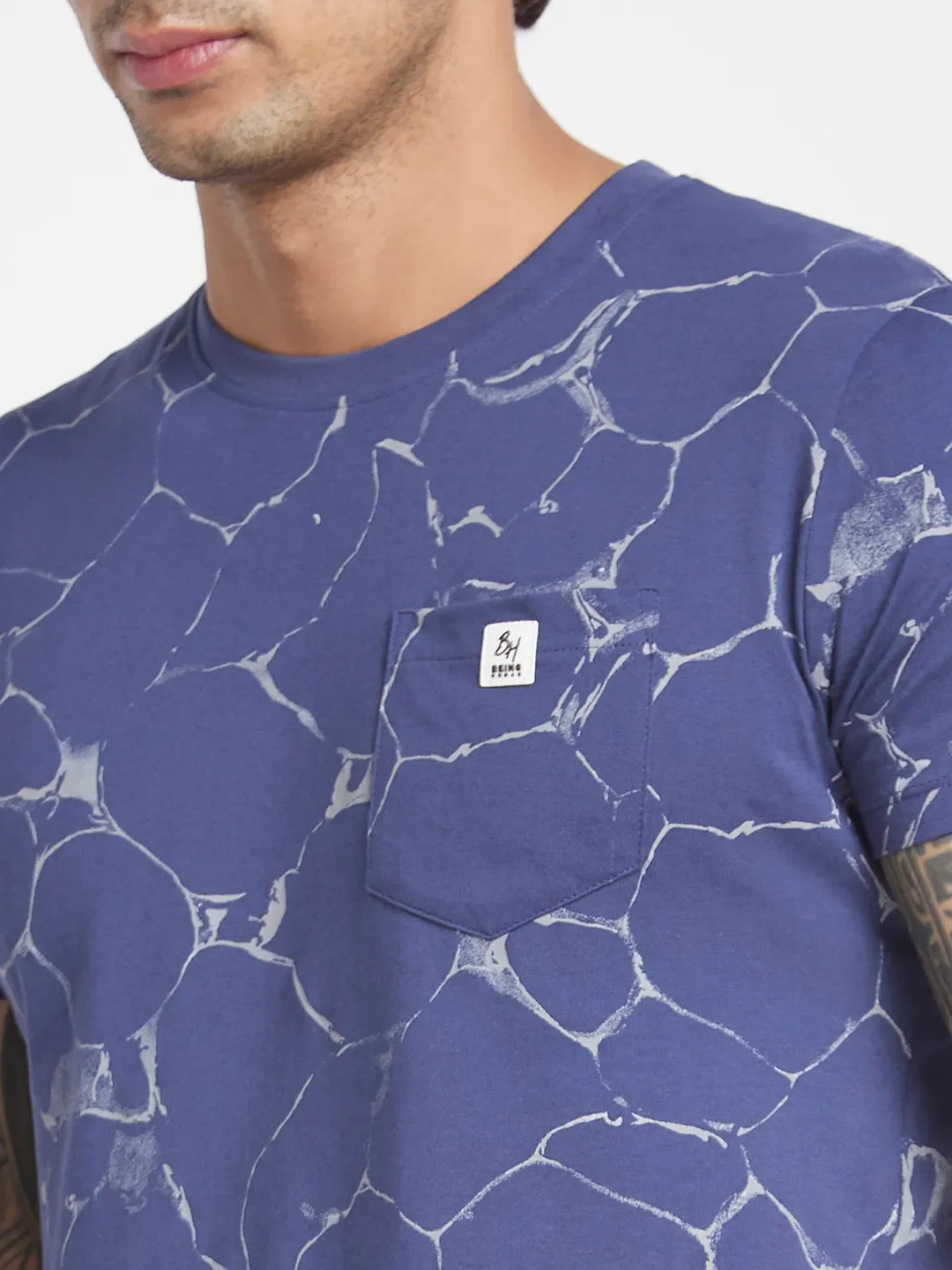 Deep Cobalt Regular Fit Round Neck Men's T-Shirt by Being Human Clothing - Image 5
