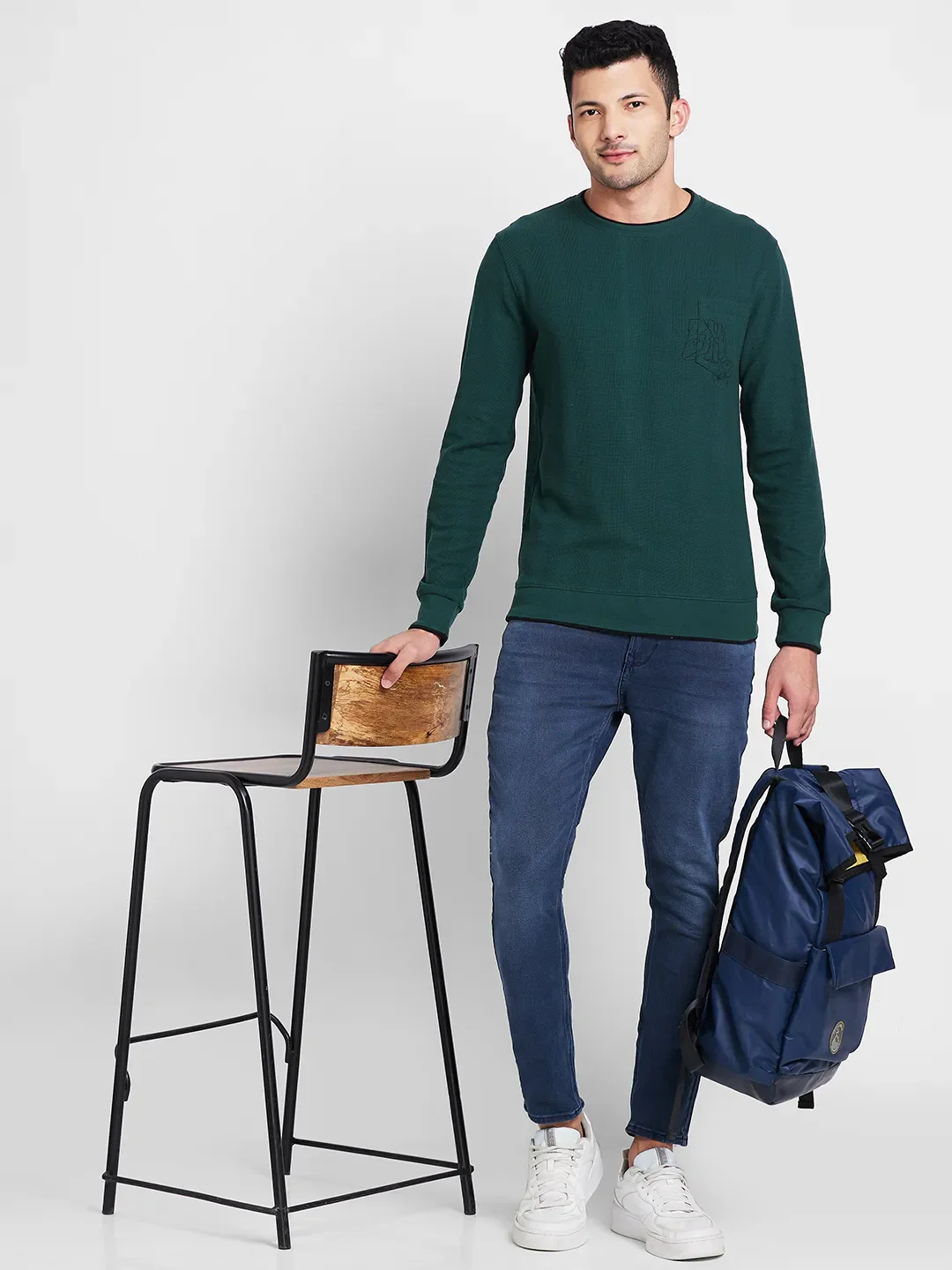 Blue Regular Fit Men's Long Sleeves T-Shirt by Being Human Clothing - Image 6