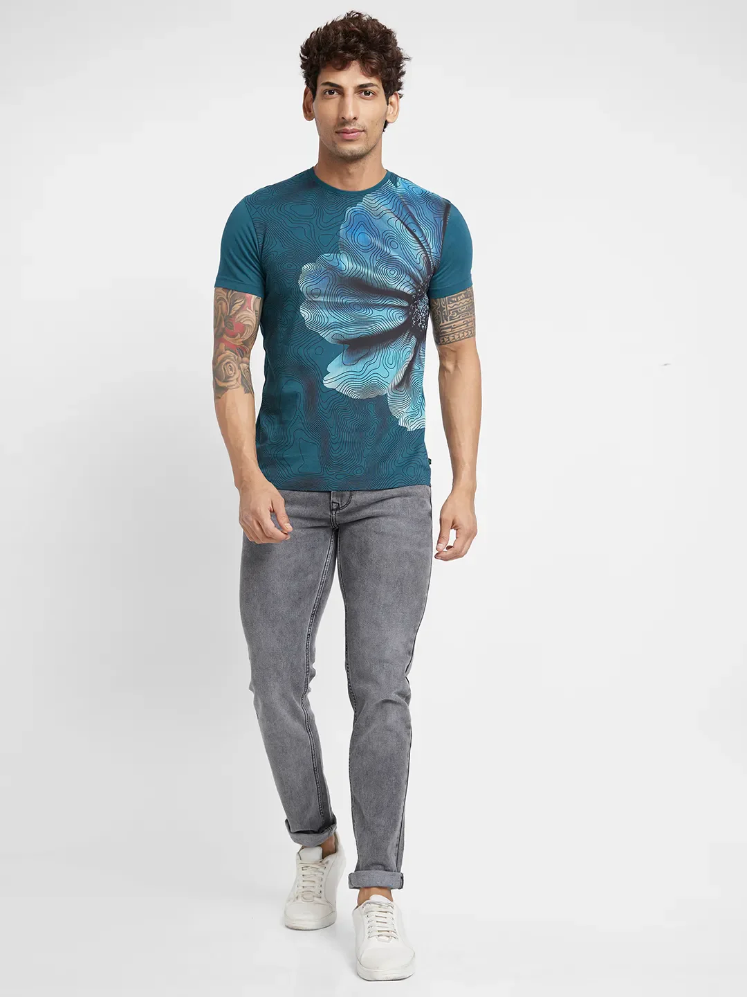 Deep Teal Regular Fit Round Neck Men's T-Shirt by Being Human Clothing - Image 2