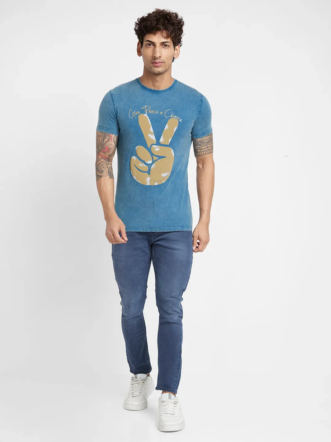 Deep Teal Regular Fit Round Neck Men's T-Shirt by Being Human Clothing - Image 2